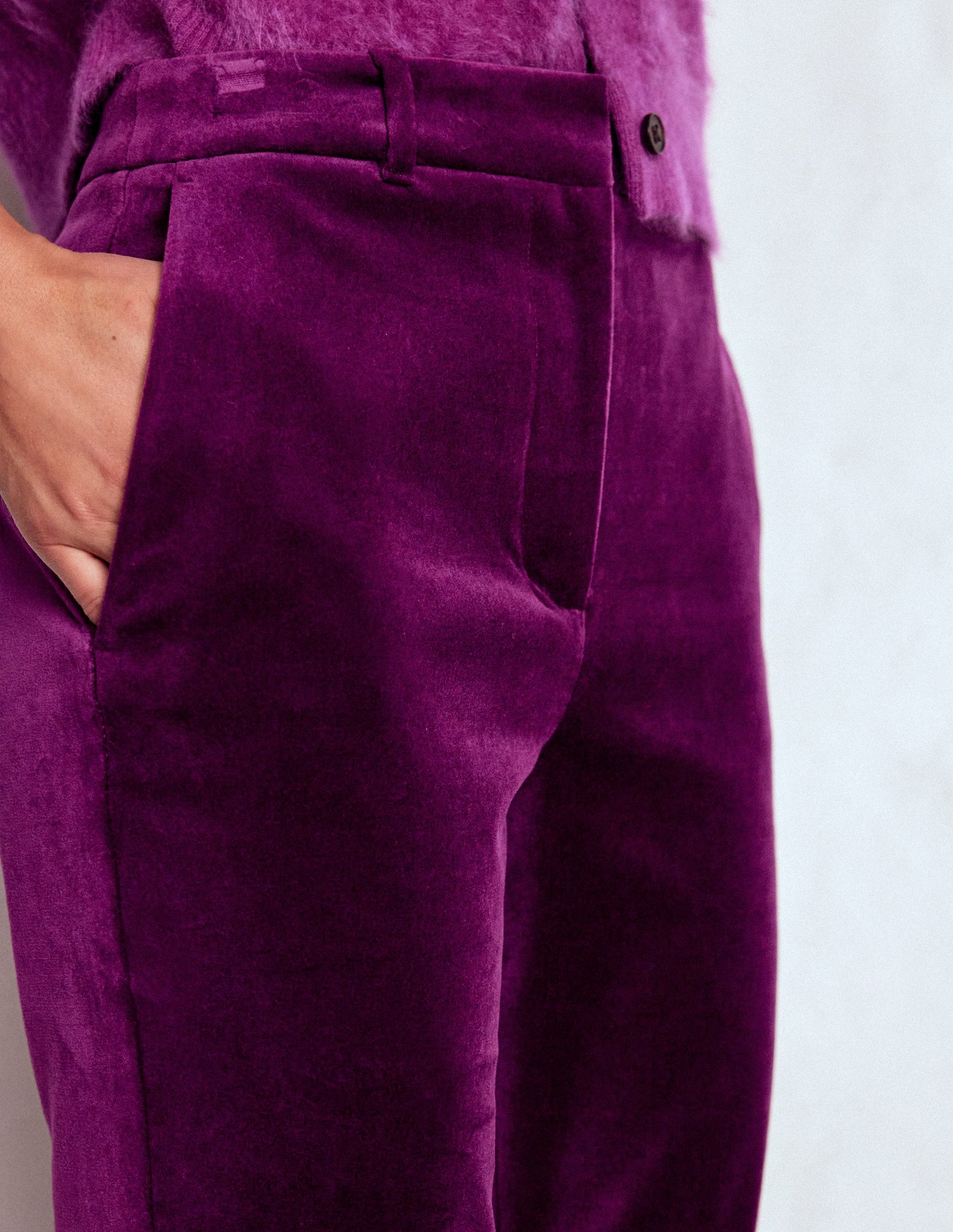 Fitted Velvet Flare Trousers-Plum Jam-2