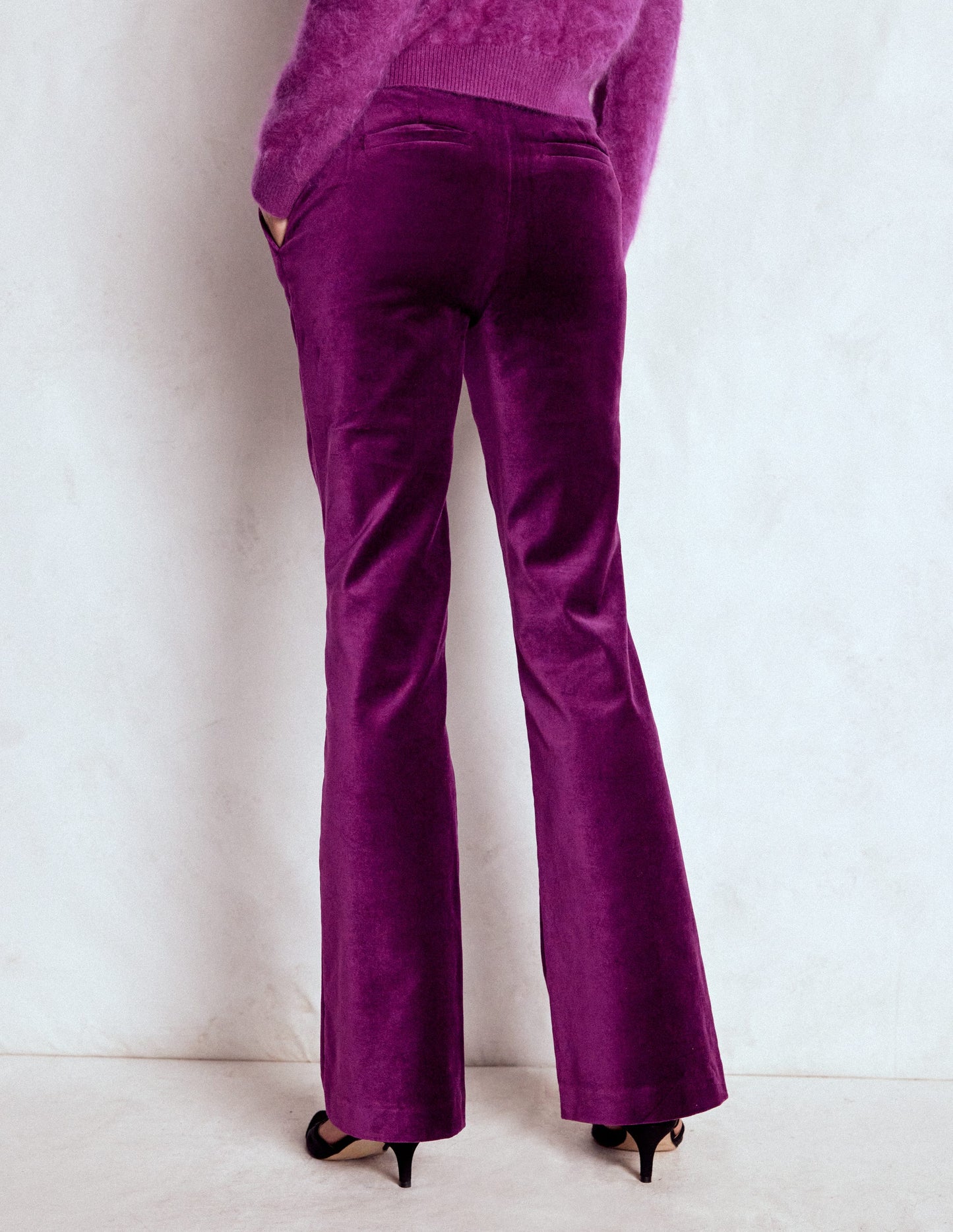 Fitted Velvet Flare Trousers-Plum Jam
