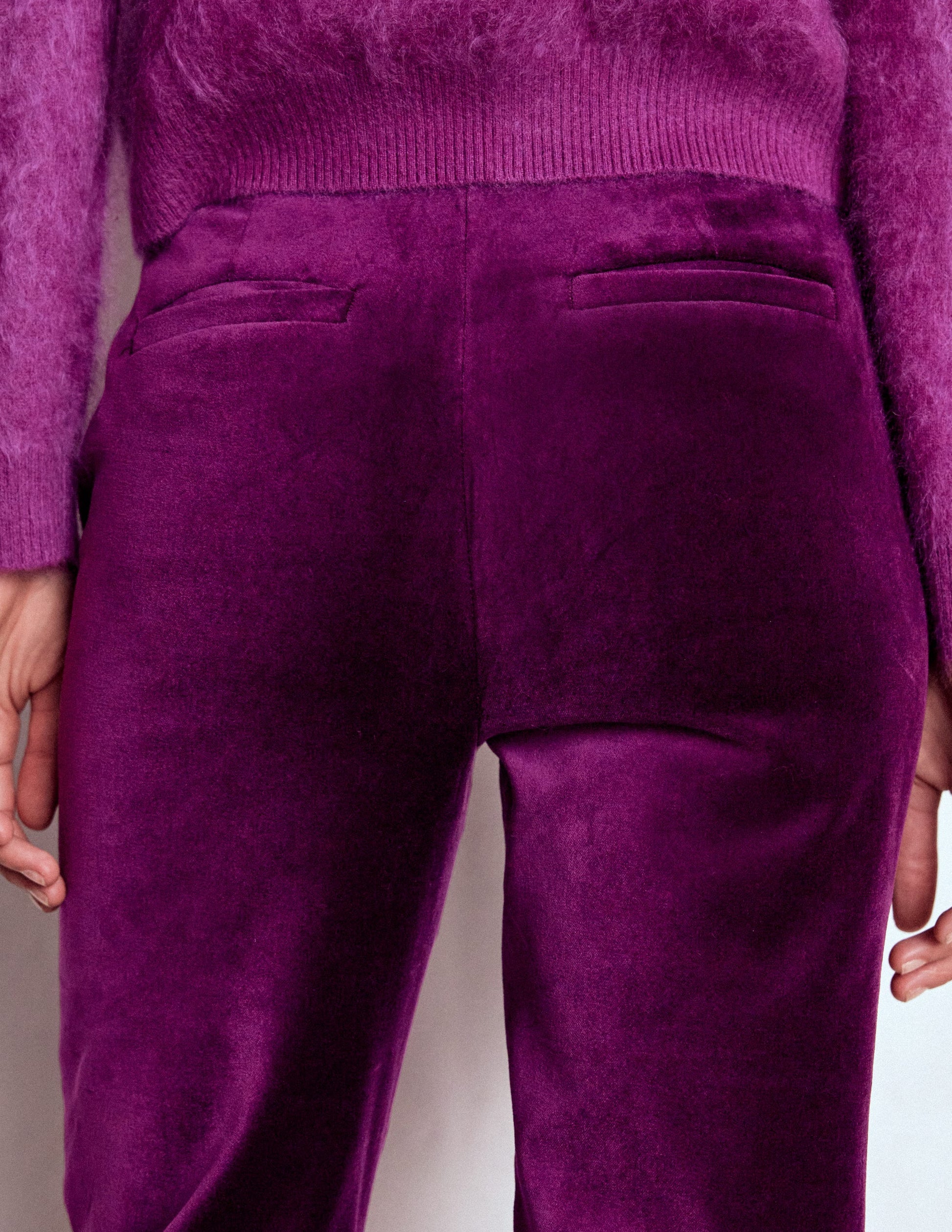 Fitted Velvet Flare Trousers-Plum Jam-4