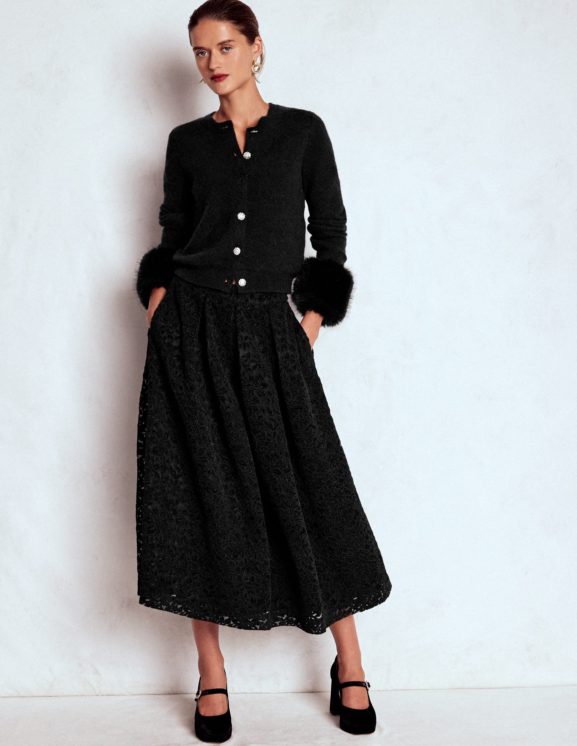 Verity Lace Midi Skirt-Black Lace - Image 1