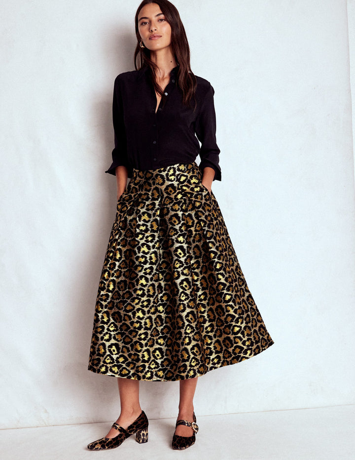 Verity Jacquard Midi Skirt-Leopard Print