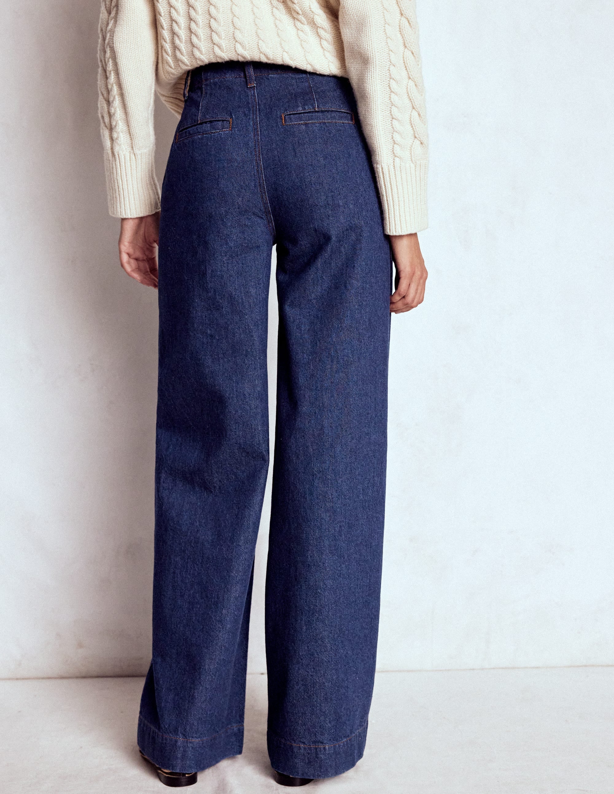 Stitch Detail Wide Leg Jeans-Indigo | Boden UK