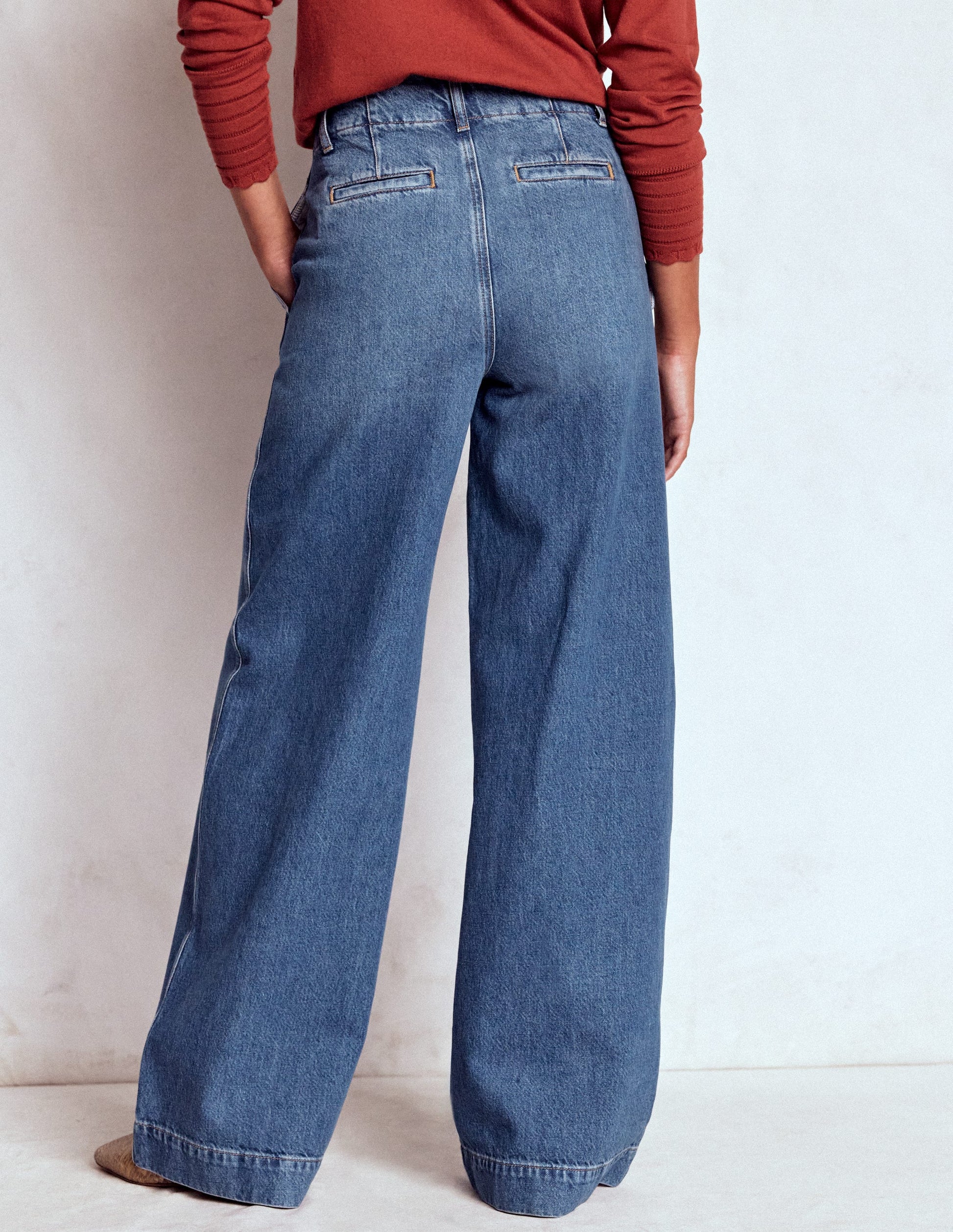 Stitch Detail Wide Leg Jeans-Mid Vintage-3