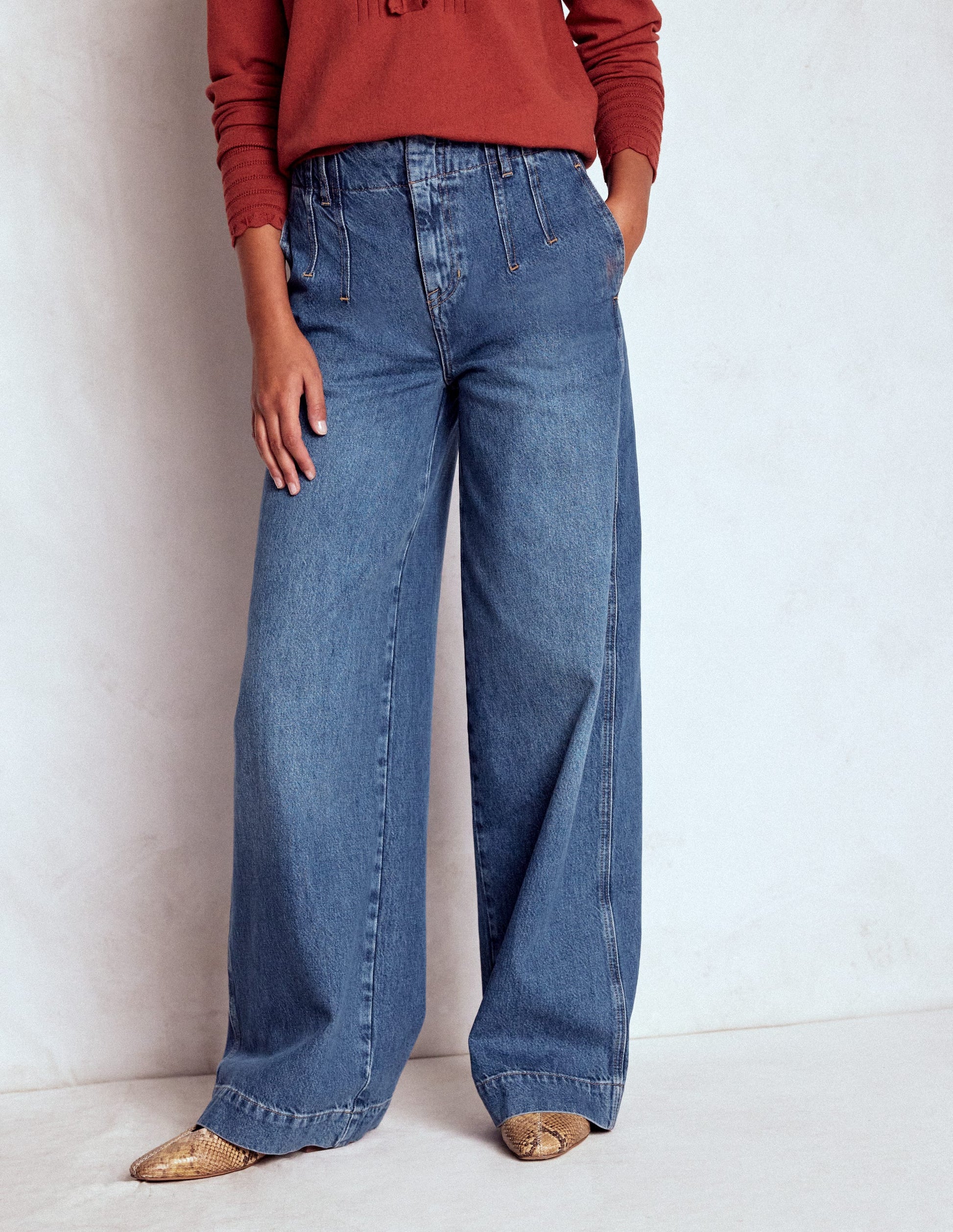 Stitch Detail Wide Leg Jeans-Mid Vintage-5