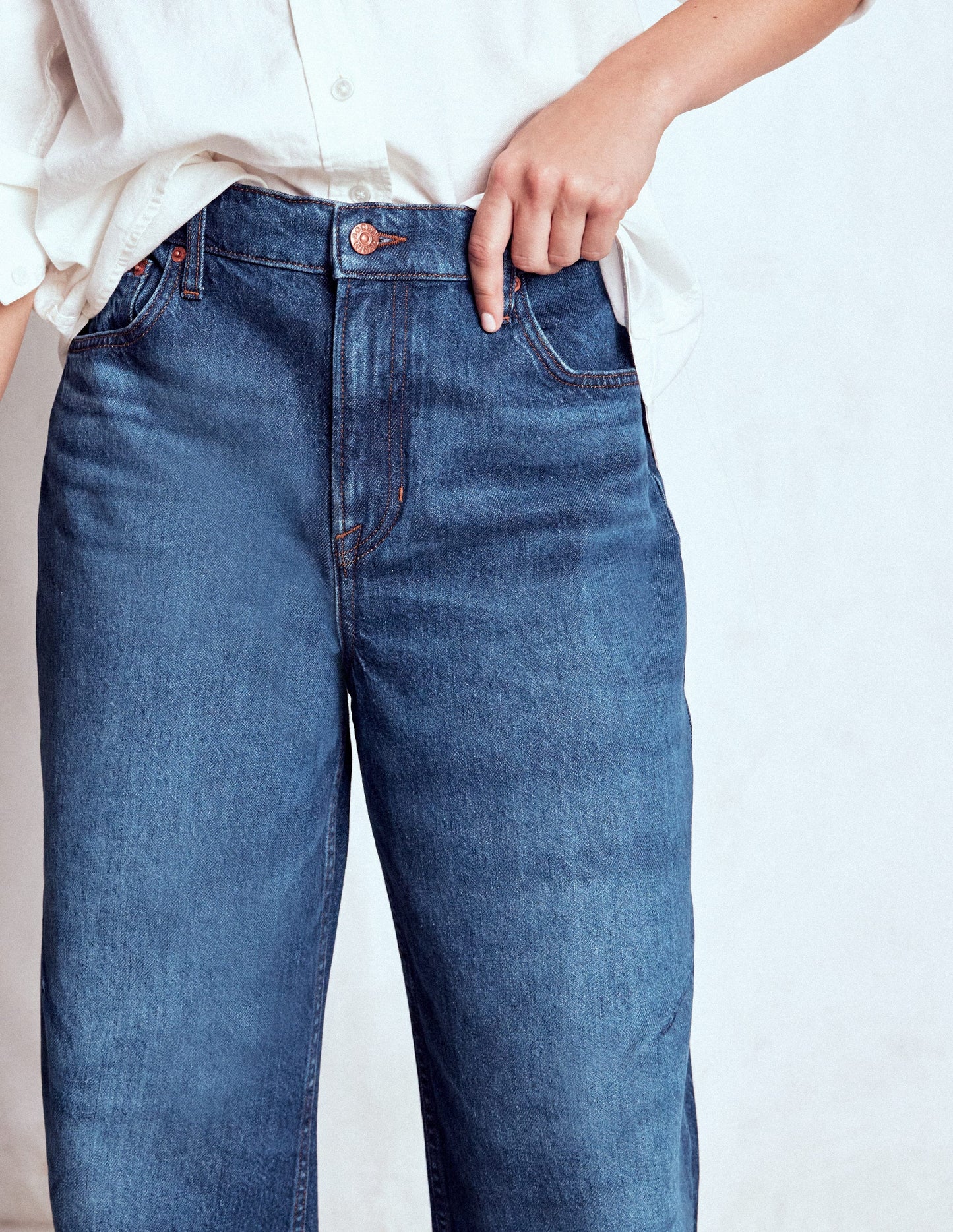 Full Length Barrel Leg Jeans-Dark Vintage