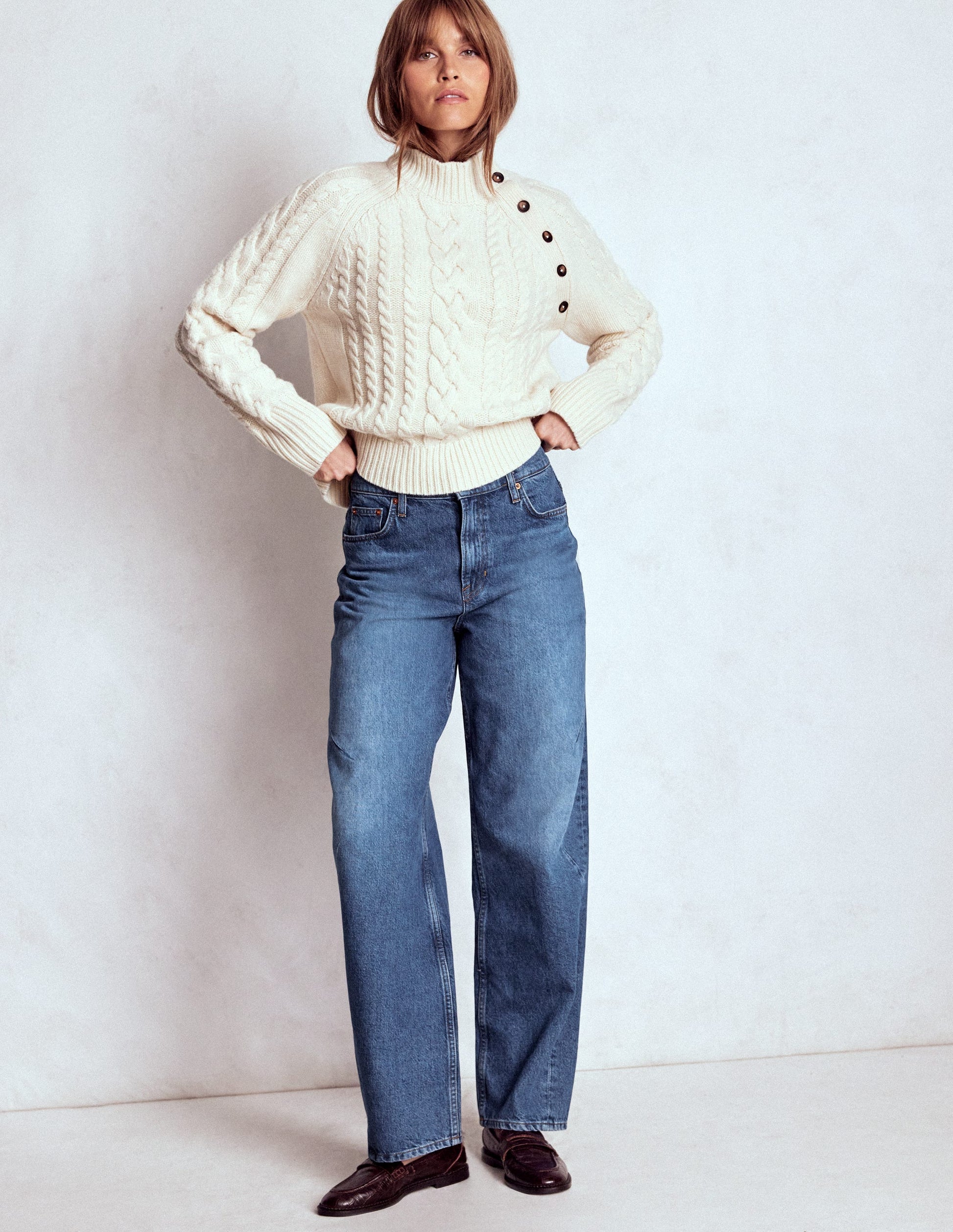 Full Length Barrel Leg Jeans-Mid Vintage-1