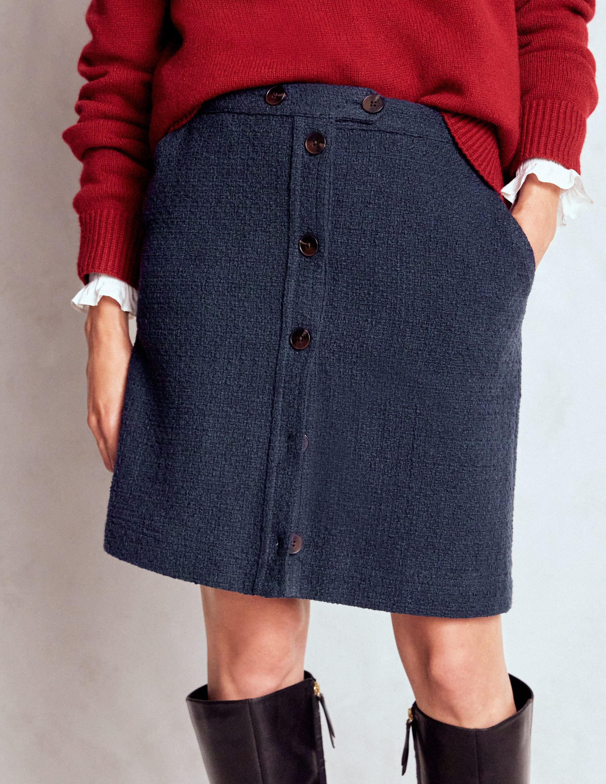 Cecelia Textured Skirt-Navy - Image 4