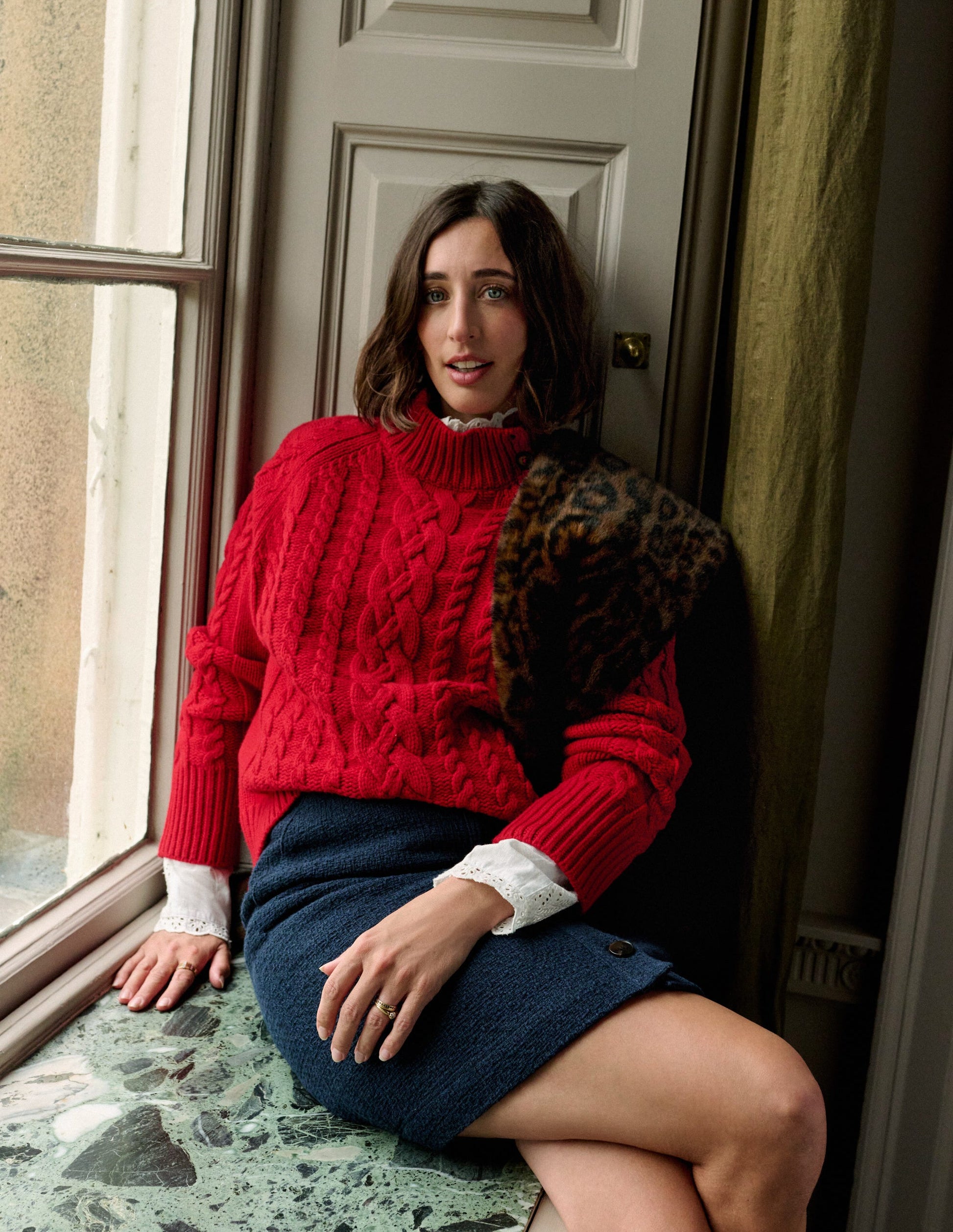 Cecelia Textured Skirt-Navy-5