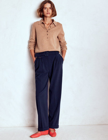 Pleat Front Trousers-Navy-1