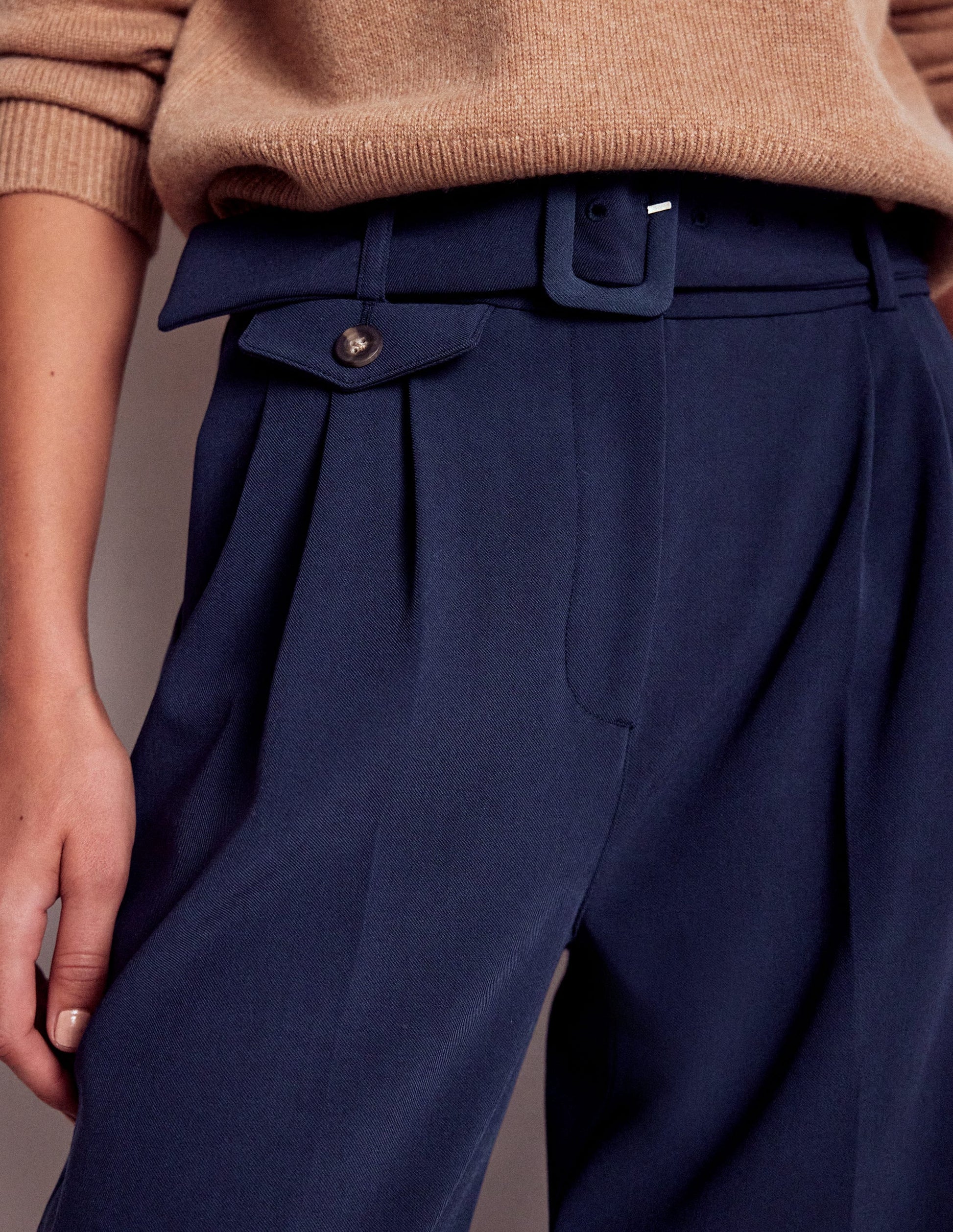 Pleat Front Trousers-Navy-2