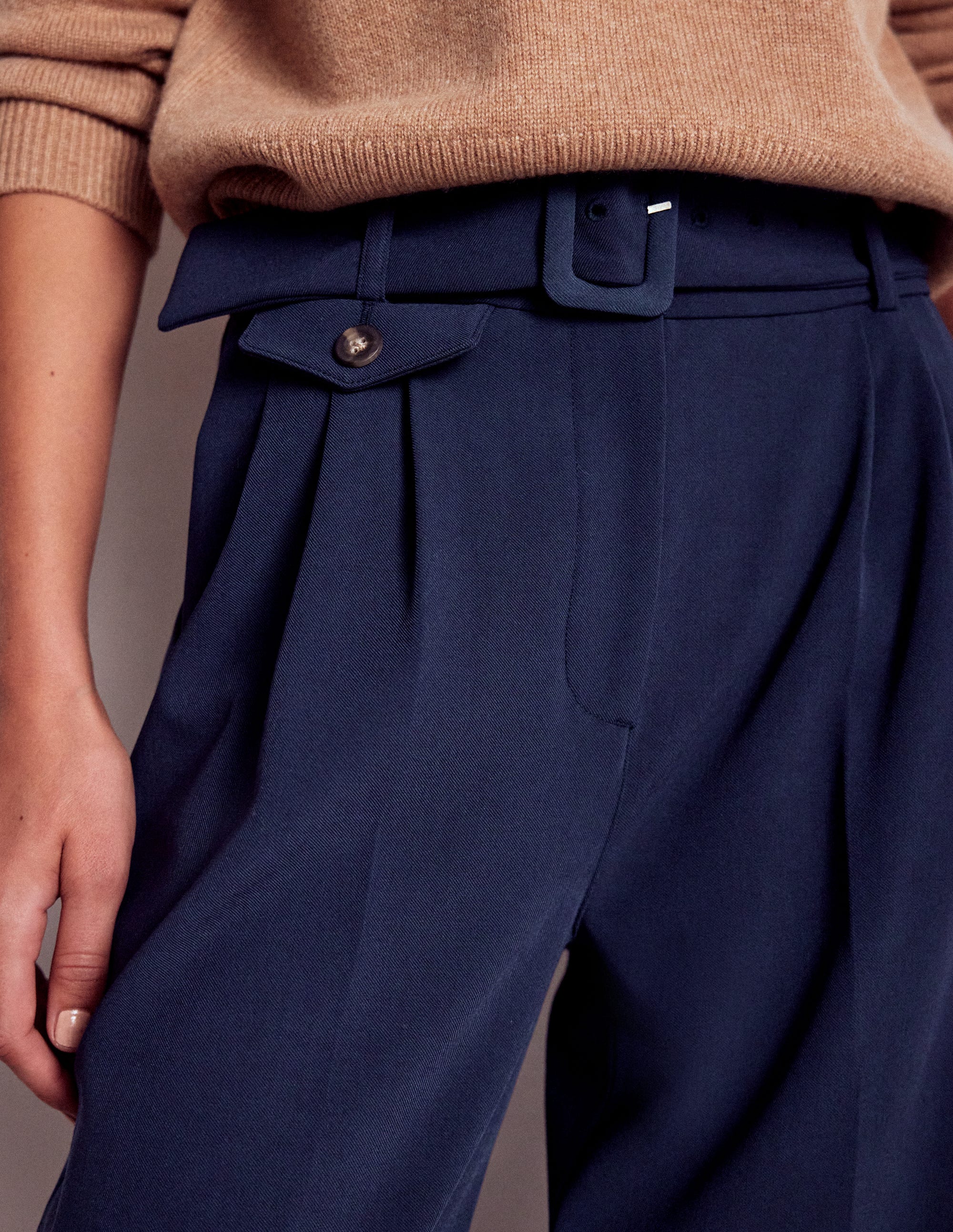Pleat Front Trousers-Navy - Image 2