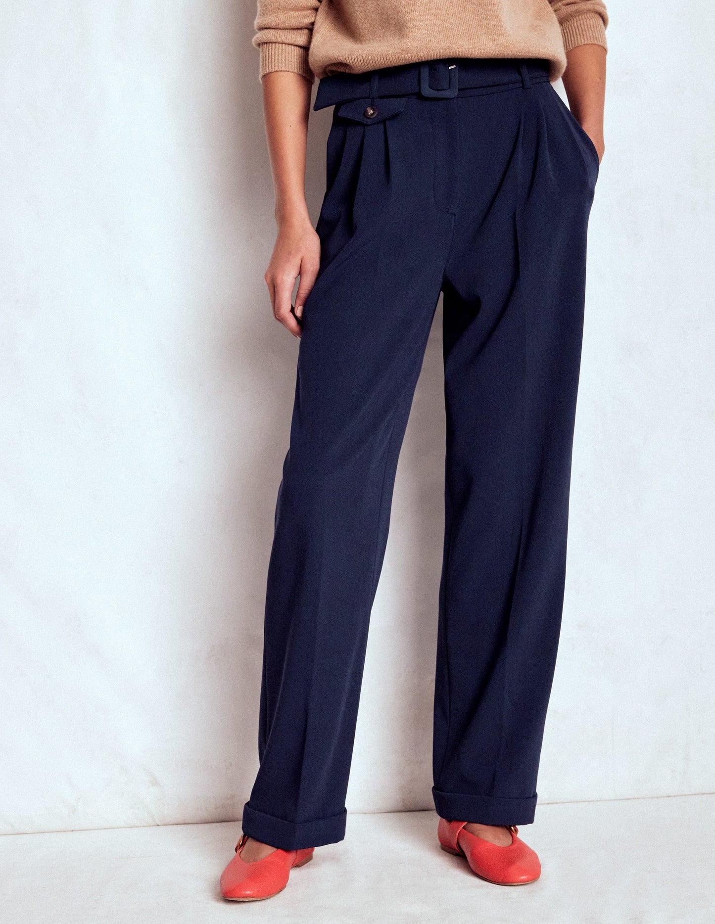 Pleat Front Trousers-Navy