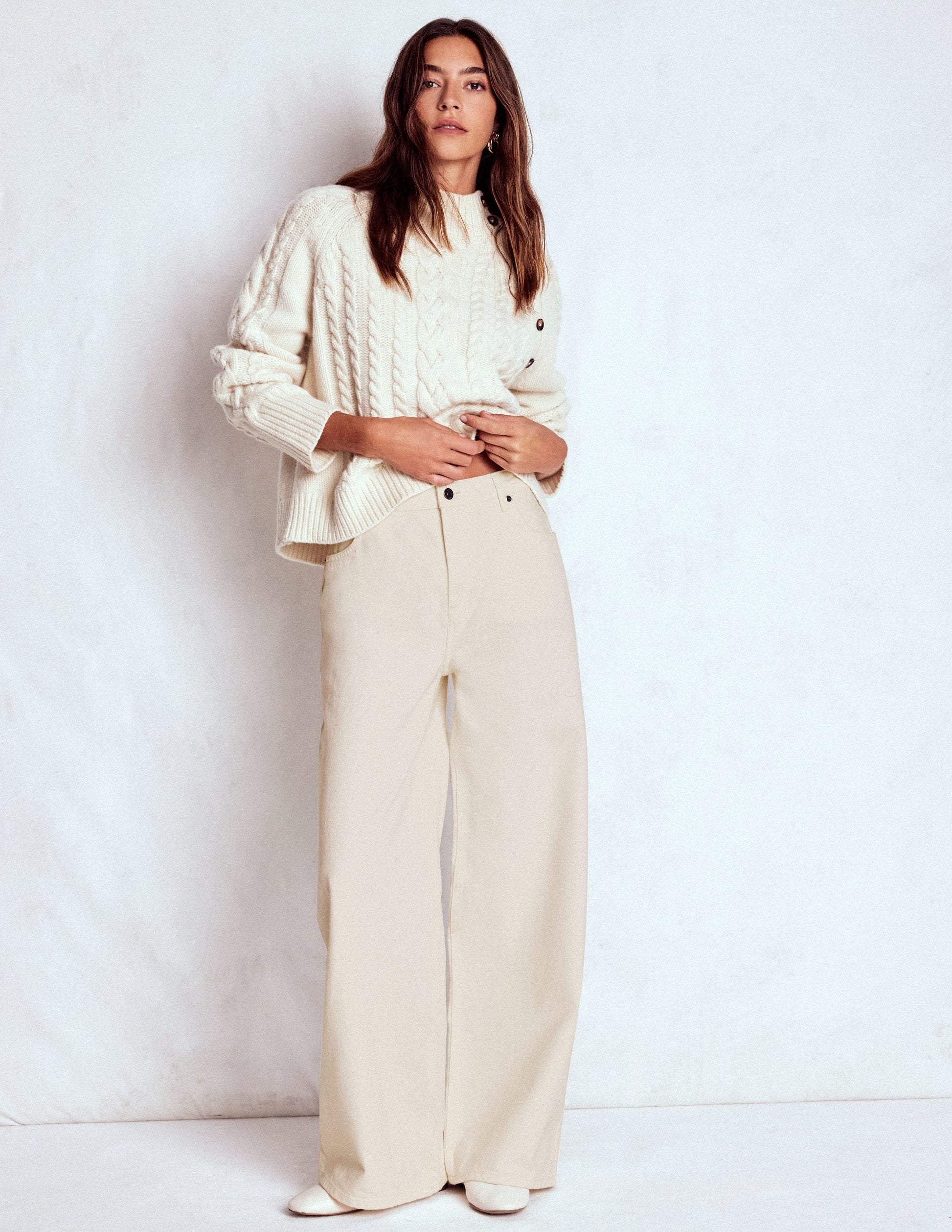 Relaxed Wide Leg  Jeans-Ecru-1