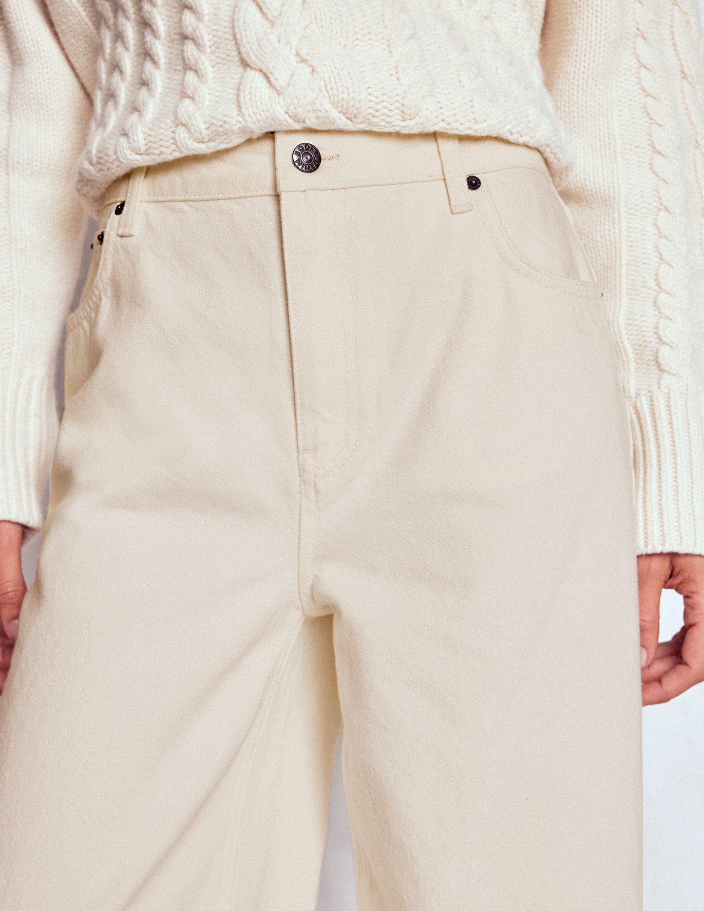 Relaxed Wide Leg  Jeans-Ecru