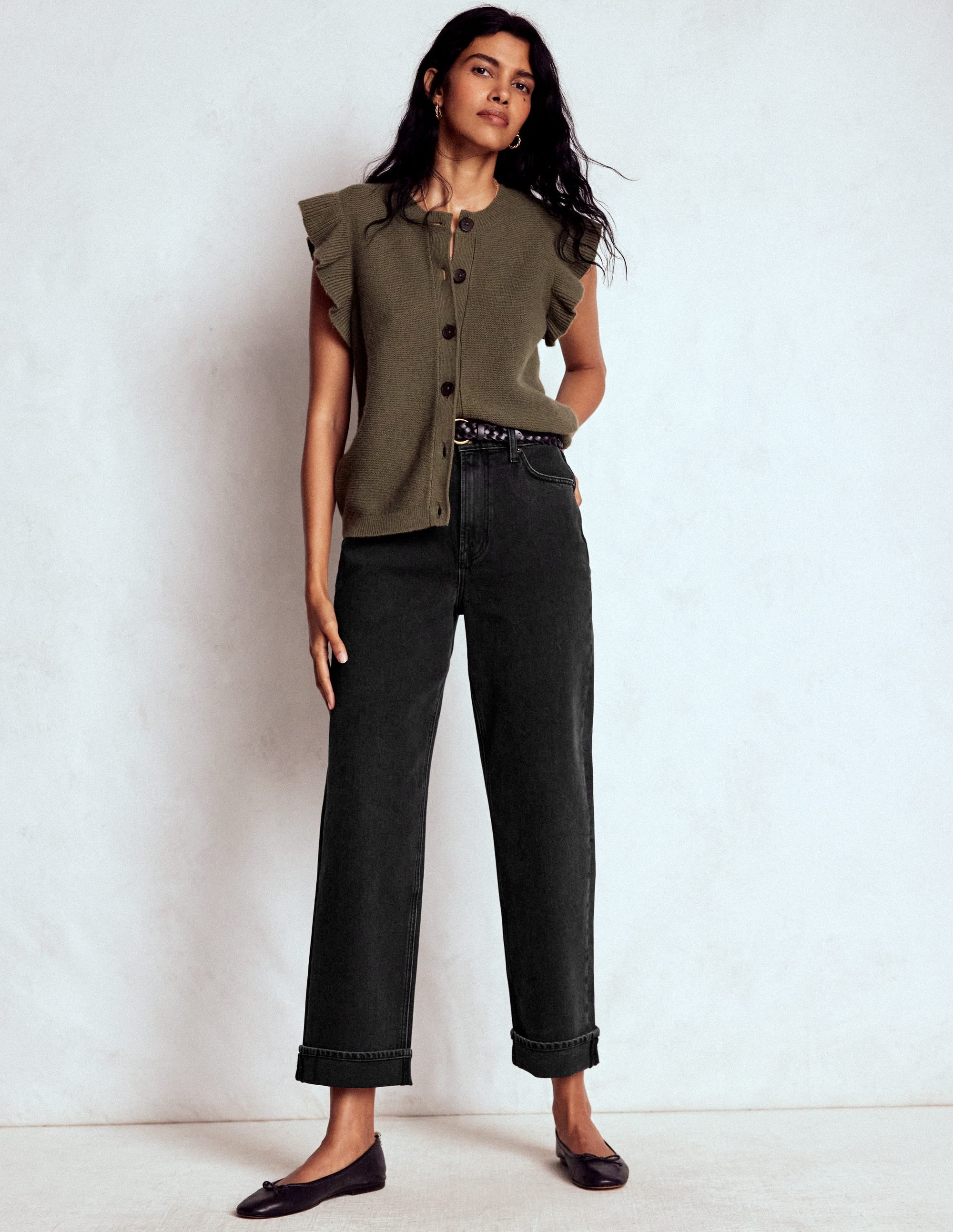 Mid Rise Straight Leg Jeans-Washed Black - Image 1