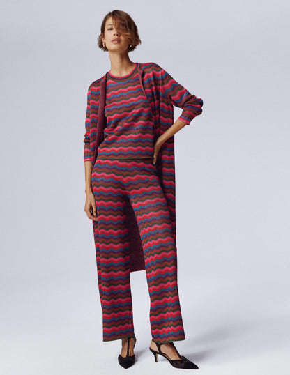 Jacquard Knitted Trousers-Jewel Toned Metallic Wave-6