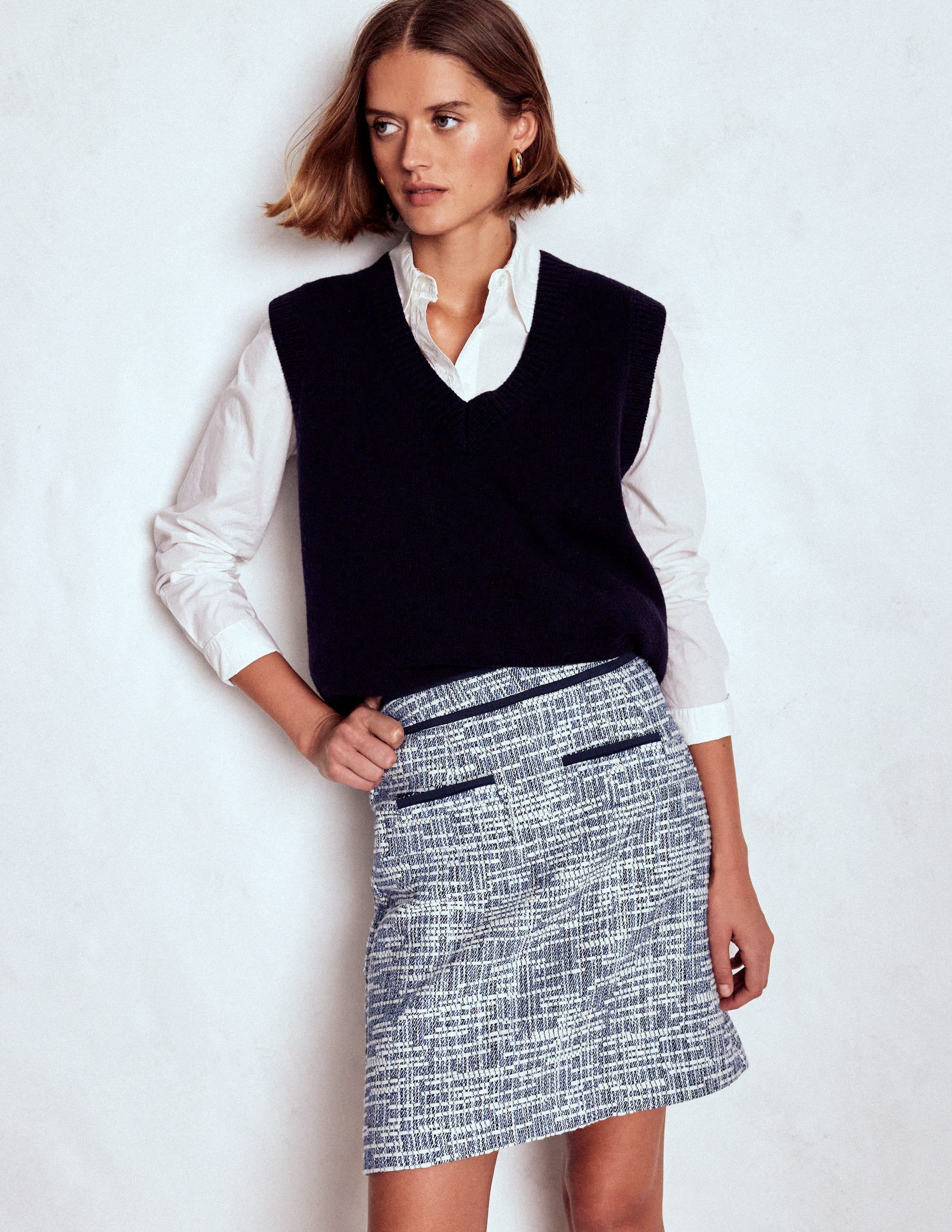 Textured A Line Skirt-Navy Texture - Image 1