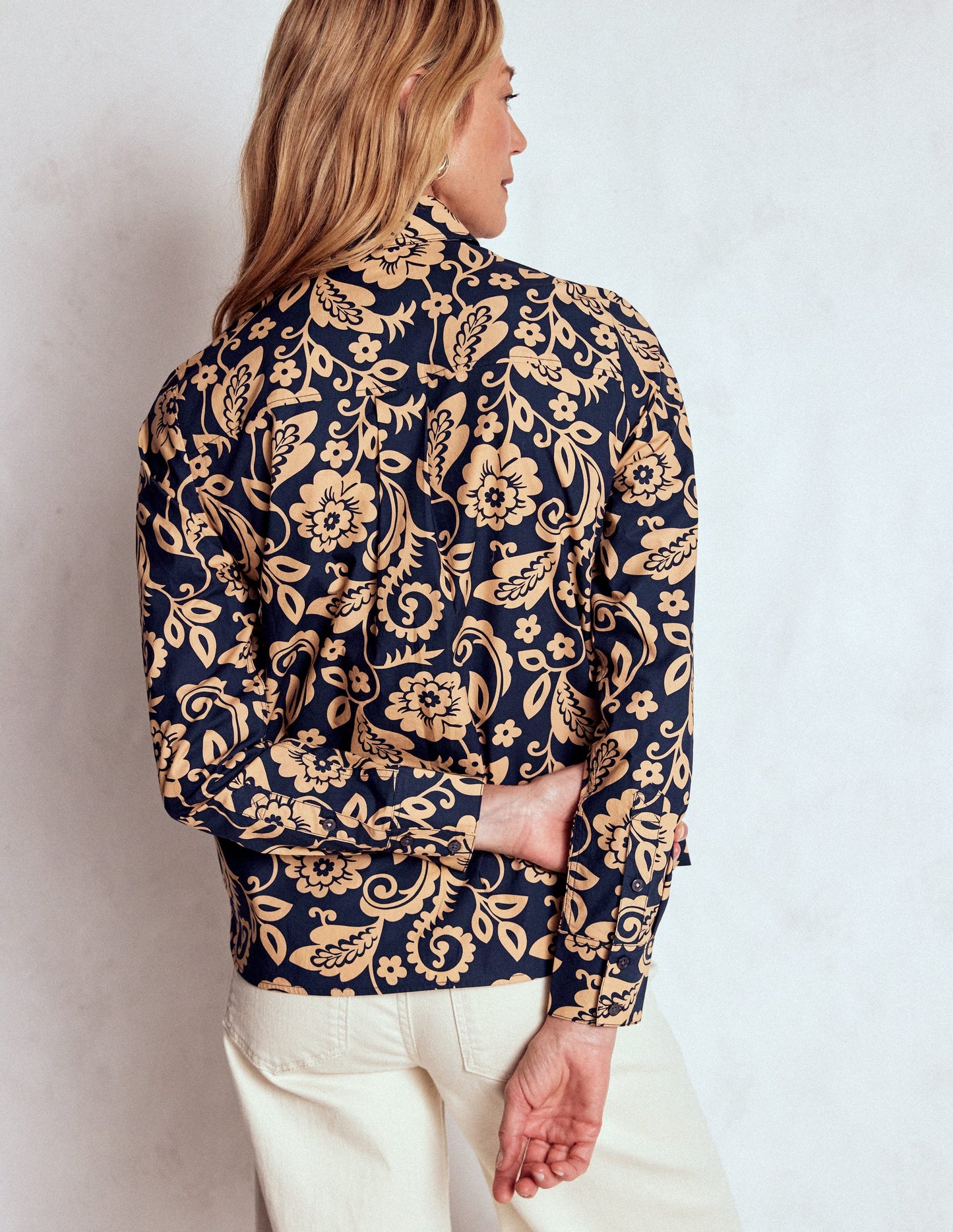Sienna Cotton Shirt-French Navy, Ornate Flora