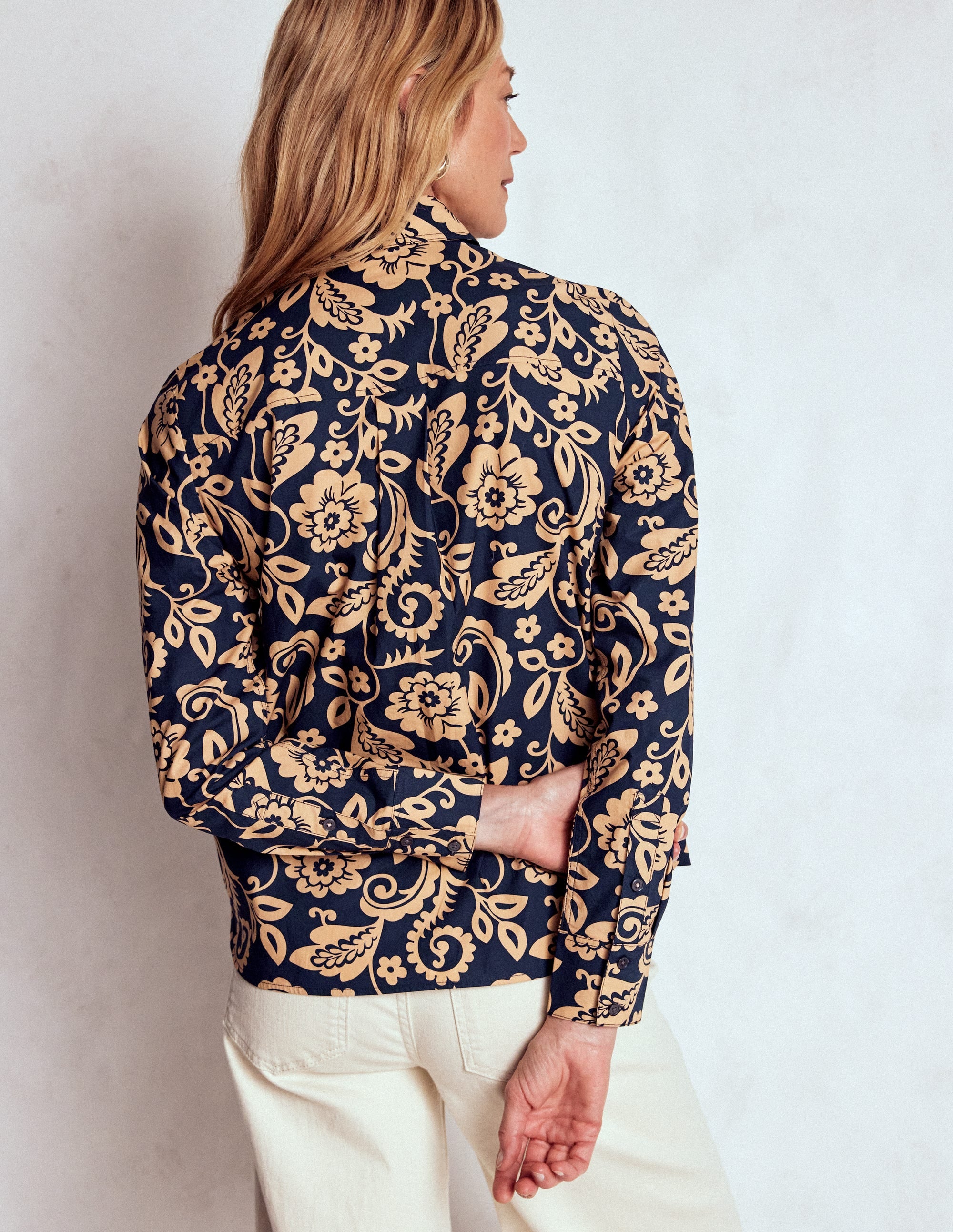 Sienna Cotton Shirt-French Navy, Ornate Flora - Image 3