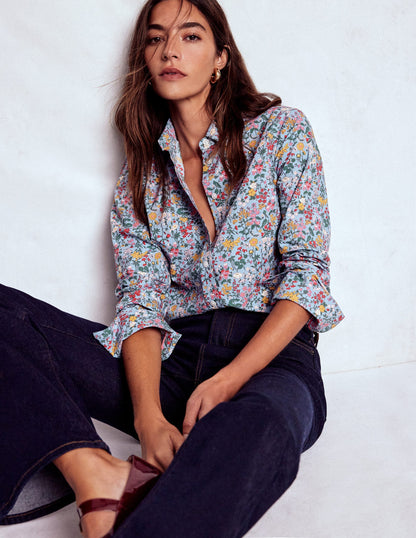 Sienna Cotton Shirt-Windward Blue, Delicate Meadow-1