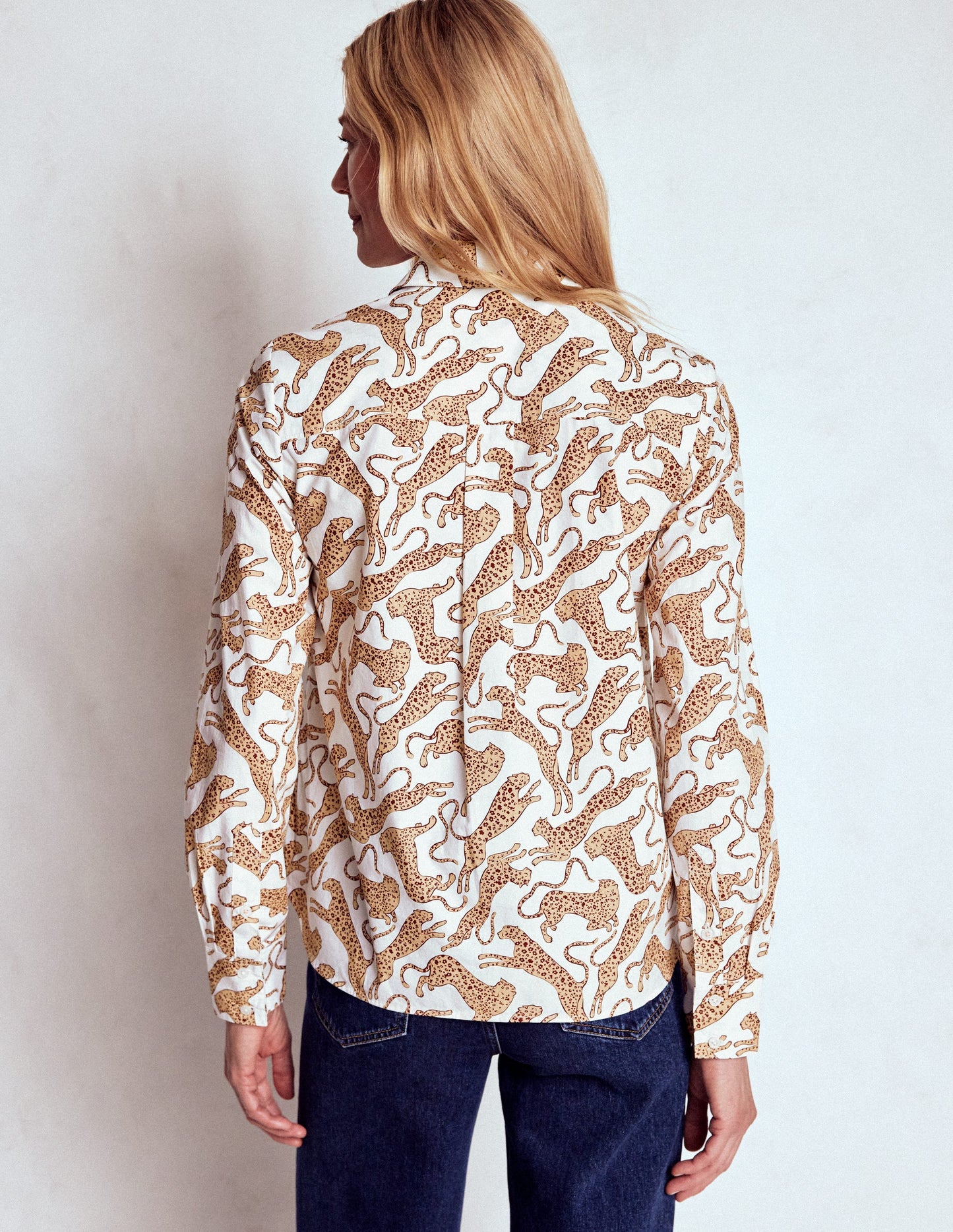 Sienna Cotton Shirt-Ivory, Leaping Leopard