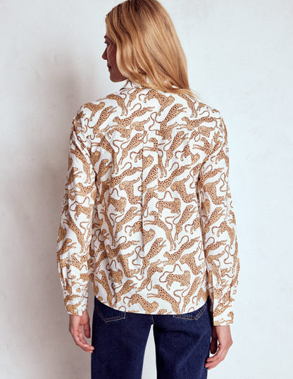 Sienna Cotton Shirt-Ivory, Leaping Leopard-3