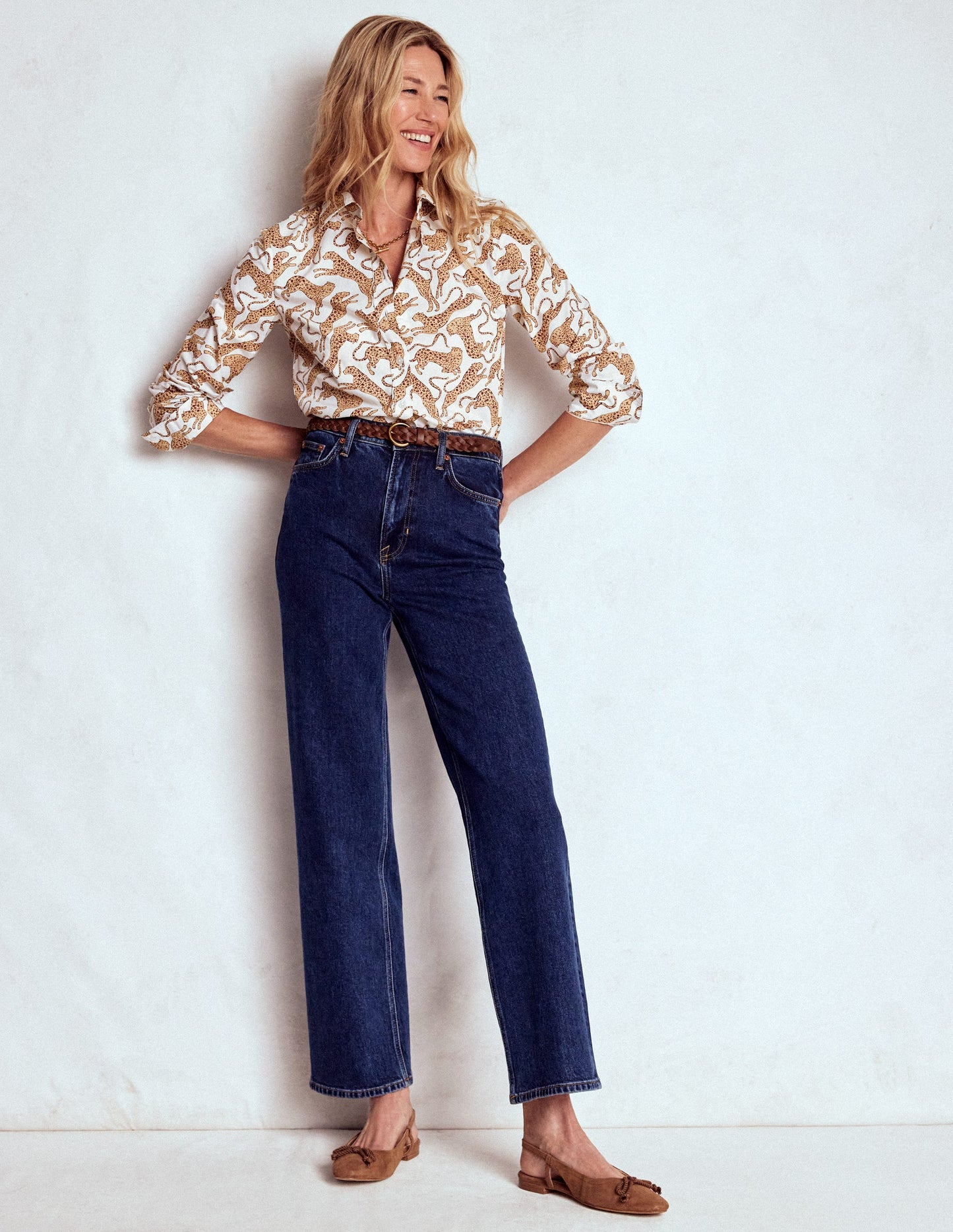 Sienna Cotton Shirt-Ivory, Leaping Leopard