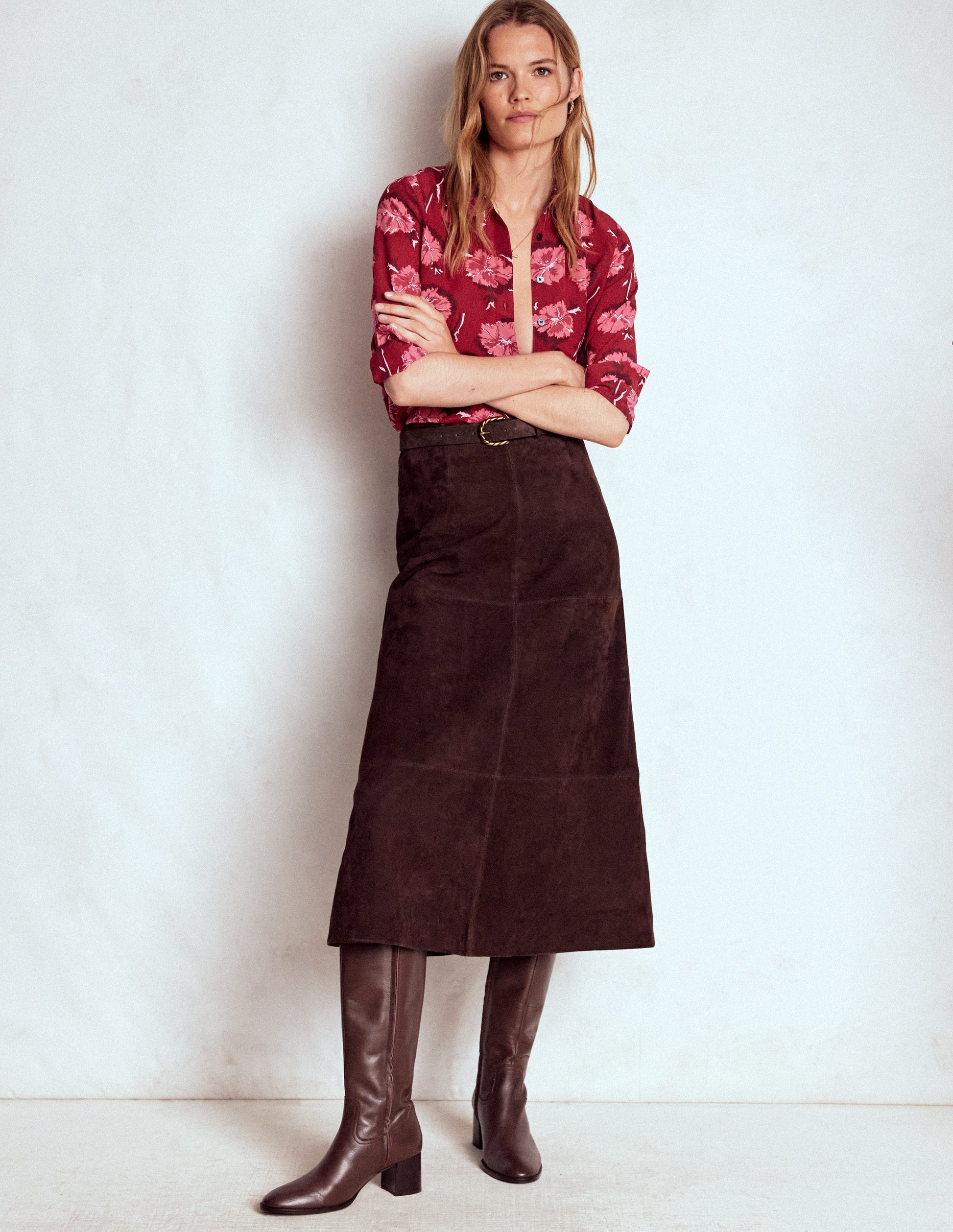 Sienna Silk Shirt-Red, Delicate Carnation-4