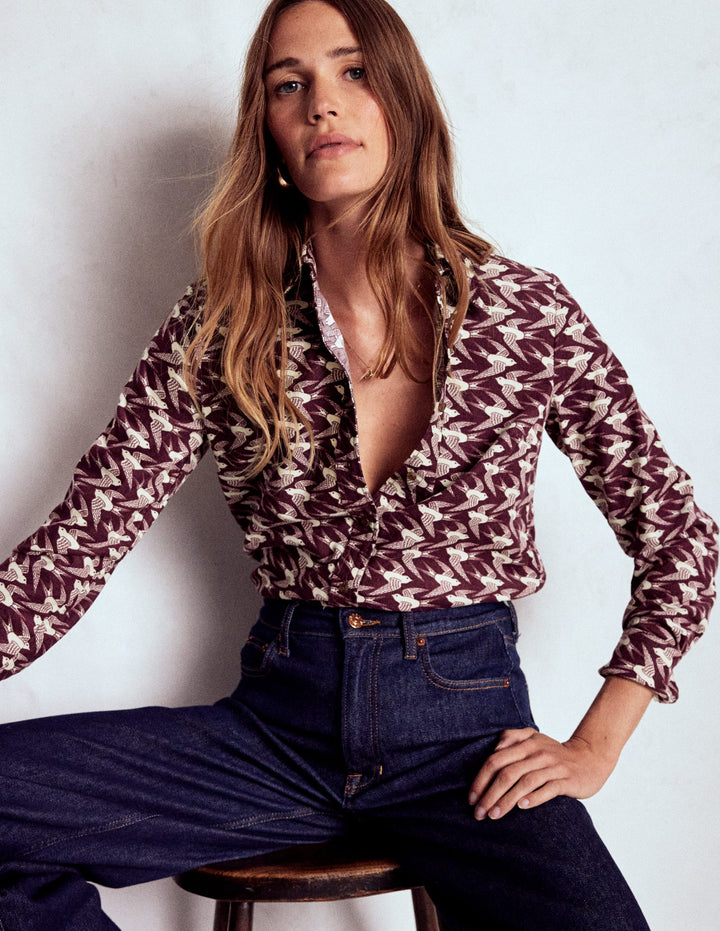 Sienna Cord Shirt-Dark Cherry, Swooping Swallow