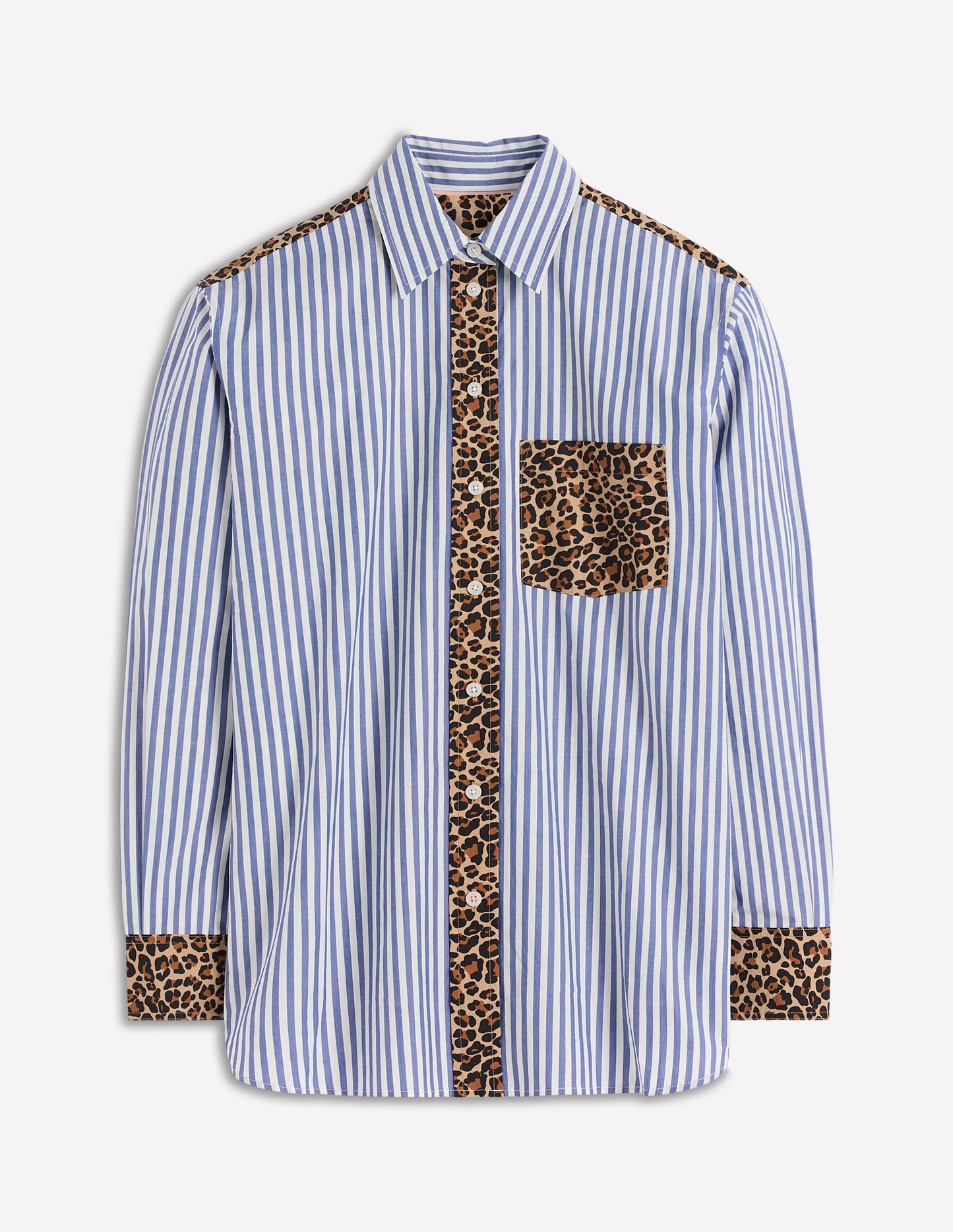 Sadie Relaxed Cotton Shirt-Blue Stripe, Cheetah Pop Hotch