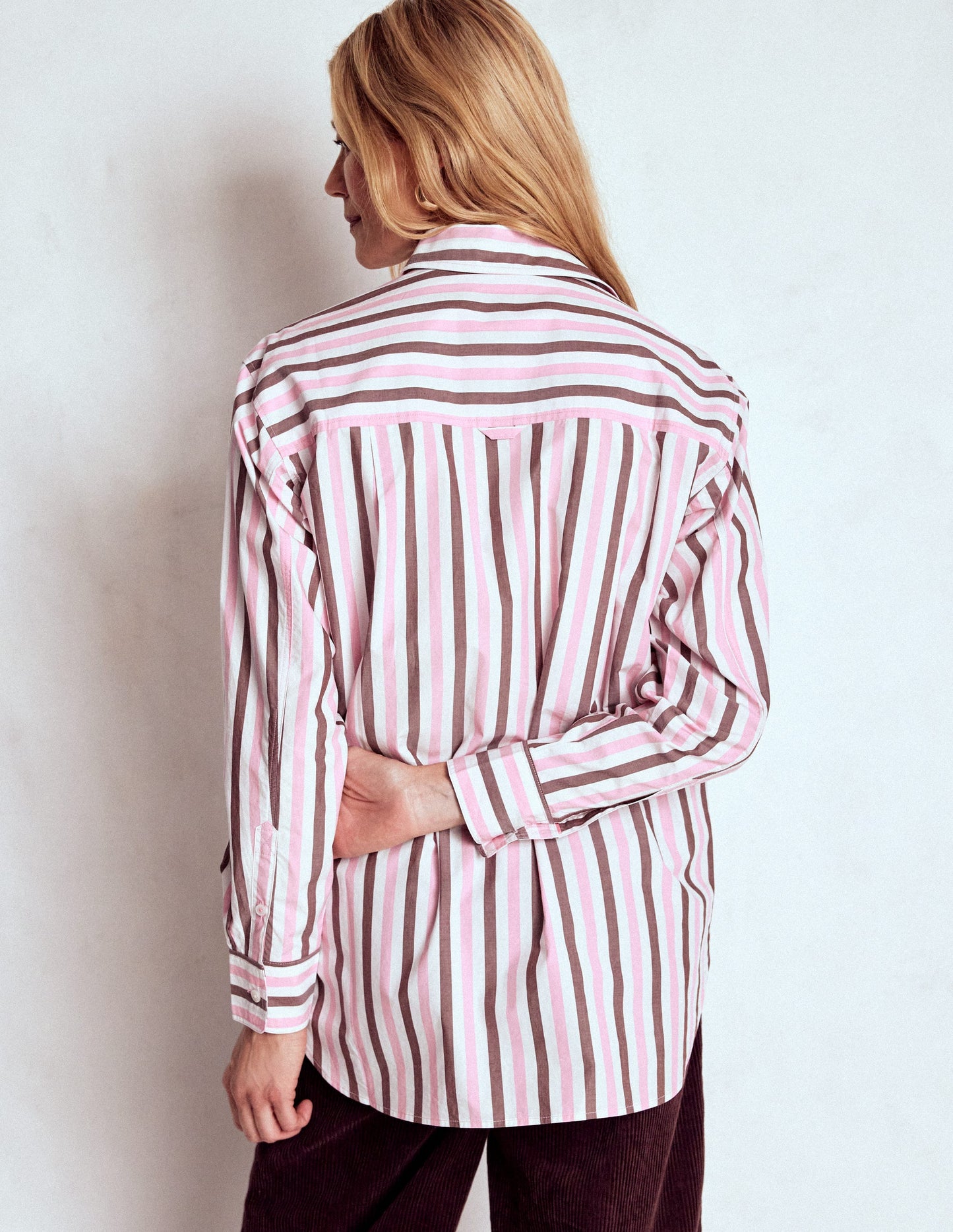Sadie Relaxed Cotton Shirt-Pink and Chestnut Stripe
