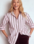 Sadie Relaxed Cotton Shirt-Pink and Chestnut Stripe