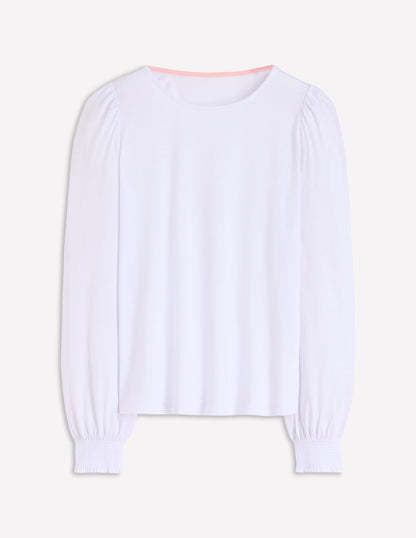 Smocked Cuff Supersoft Top-White-5