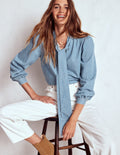 Tie Neck Denim Top-Light Authentic