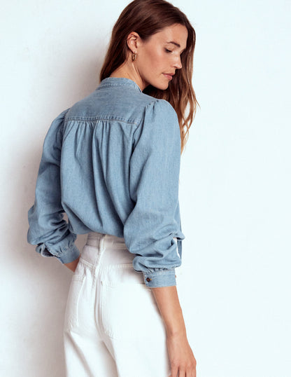 Tie Neck Denim Top-Light Authentic-4