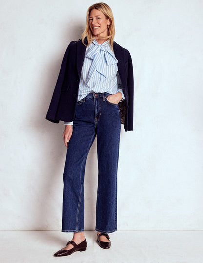 Tie Neck Top-Glacier Blue and Ivory Stripe-5