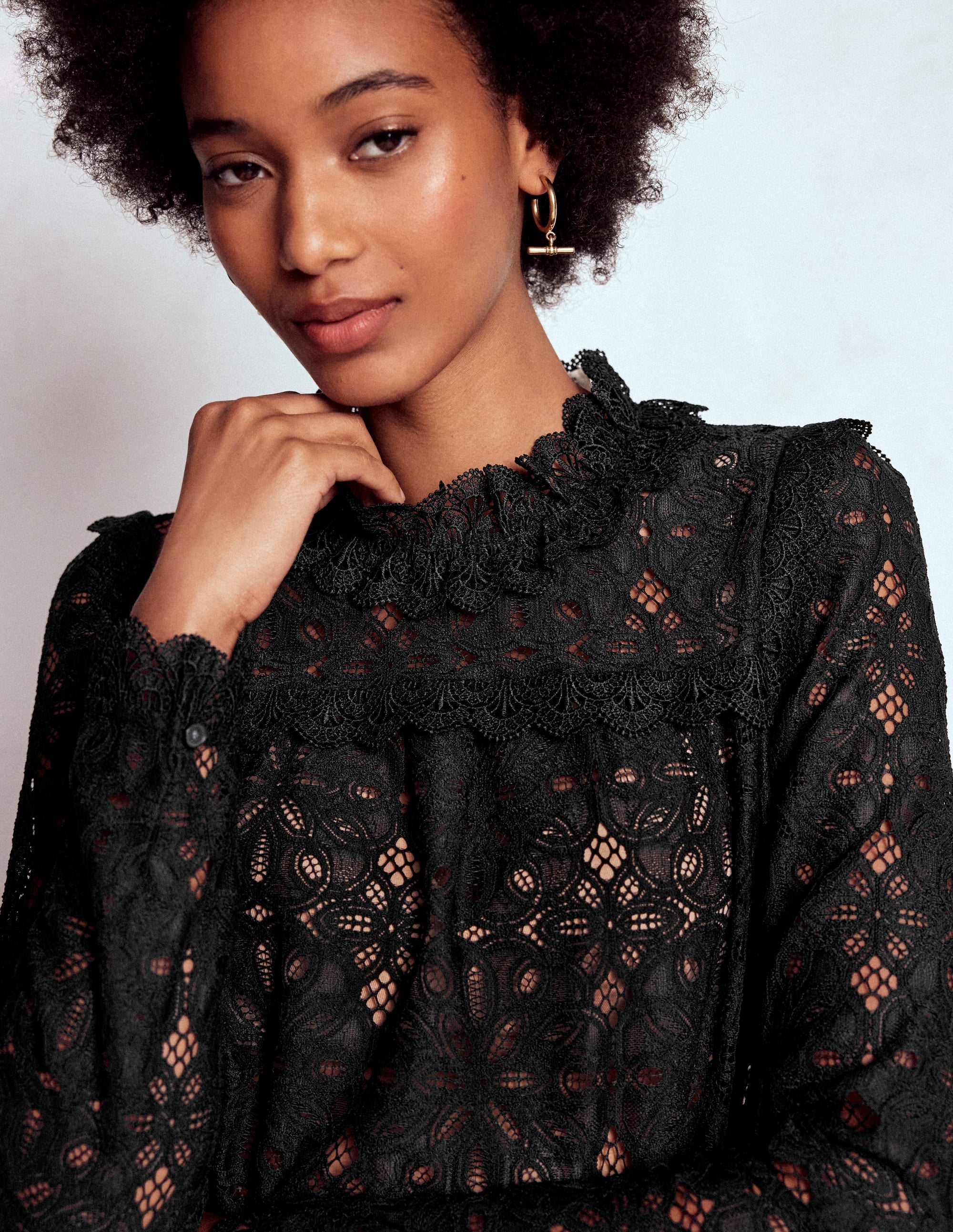 Lace Trim Detail Top-Black - Image 1