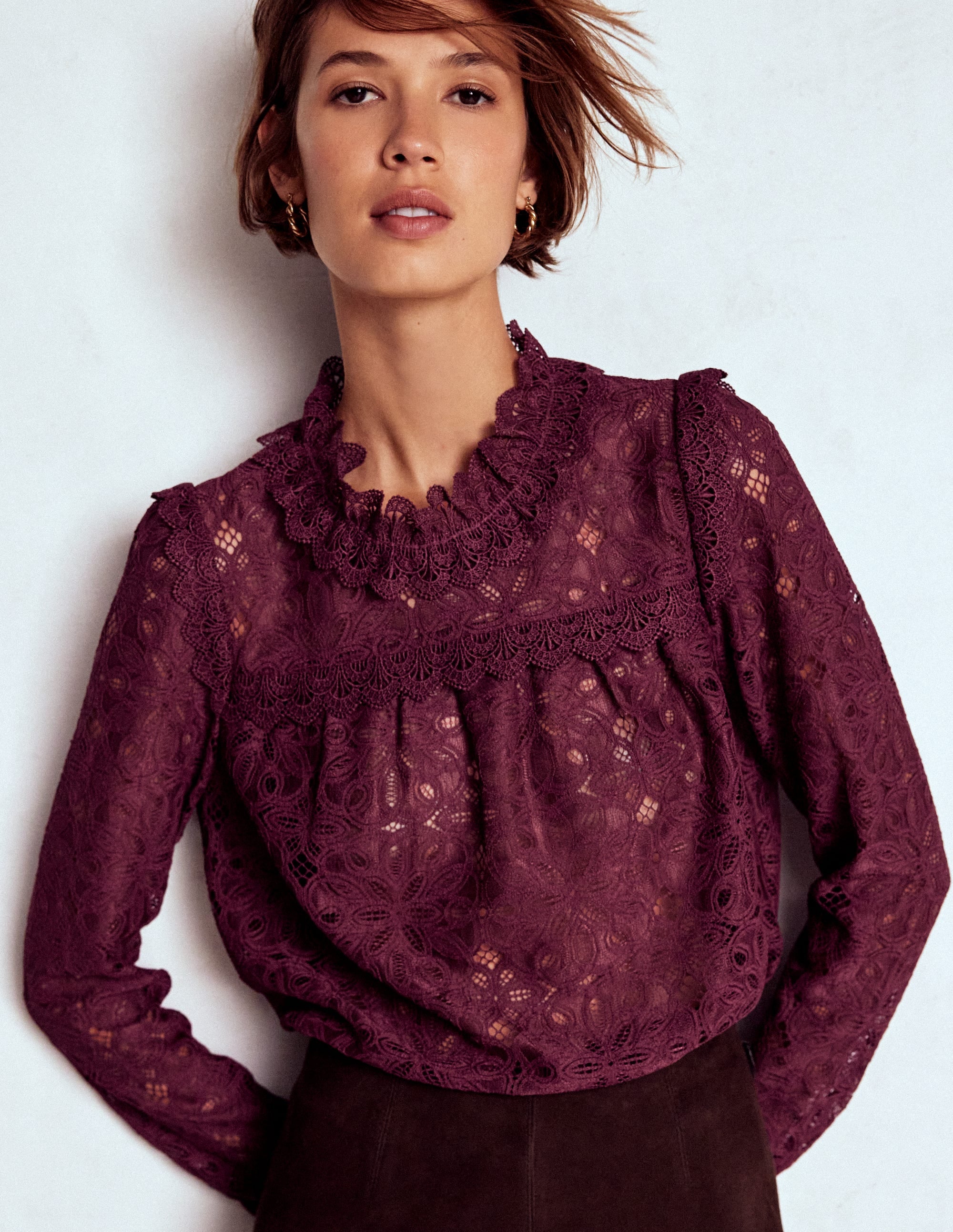 Lace Trim Detail Top-Deep Wisteria - Image 1