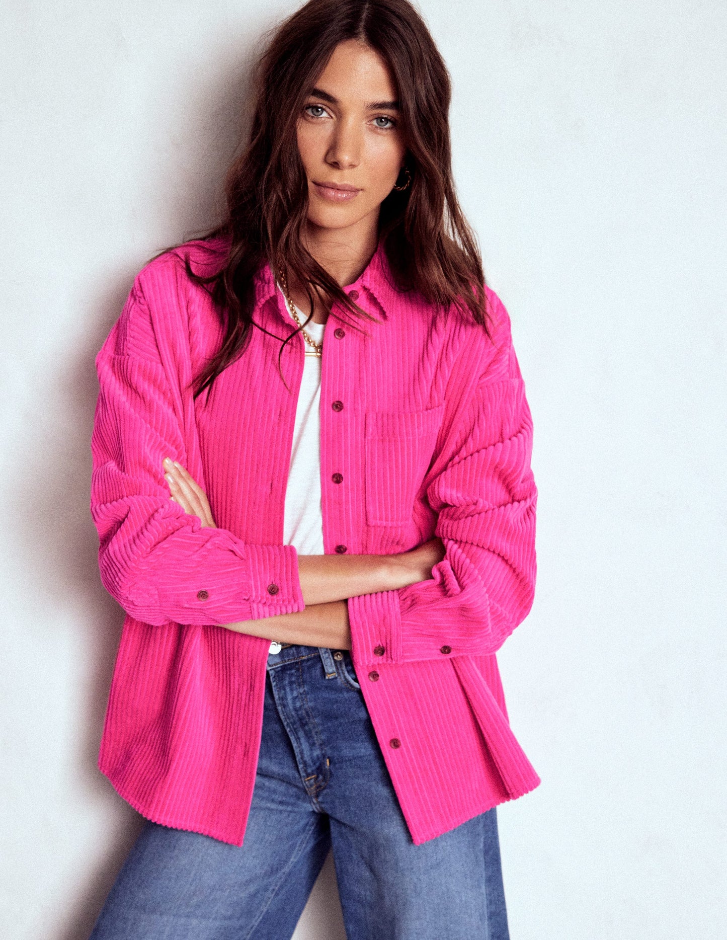 Cord Overshirt-Pink Peony