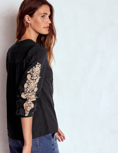 Embroidered Cotton Top-Black-3
