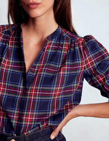 Layla Brushed Cotton Top-Navy and Red Check-2