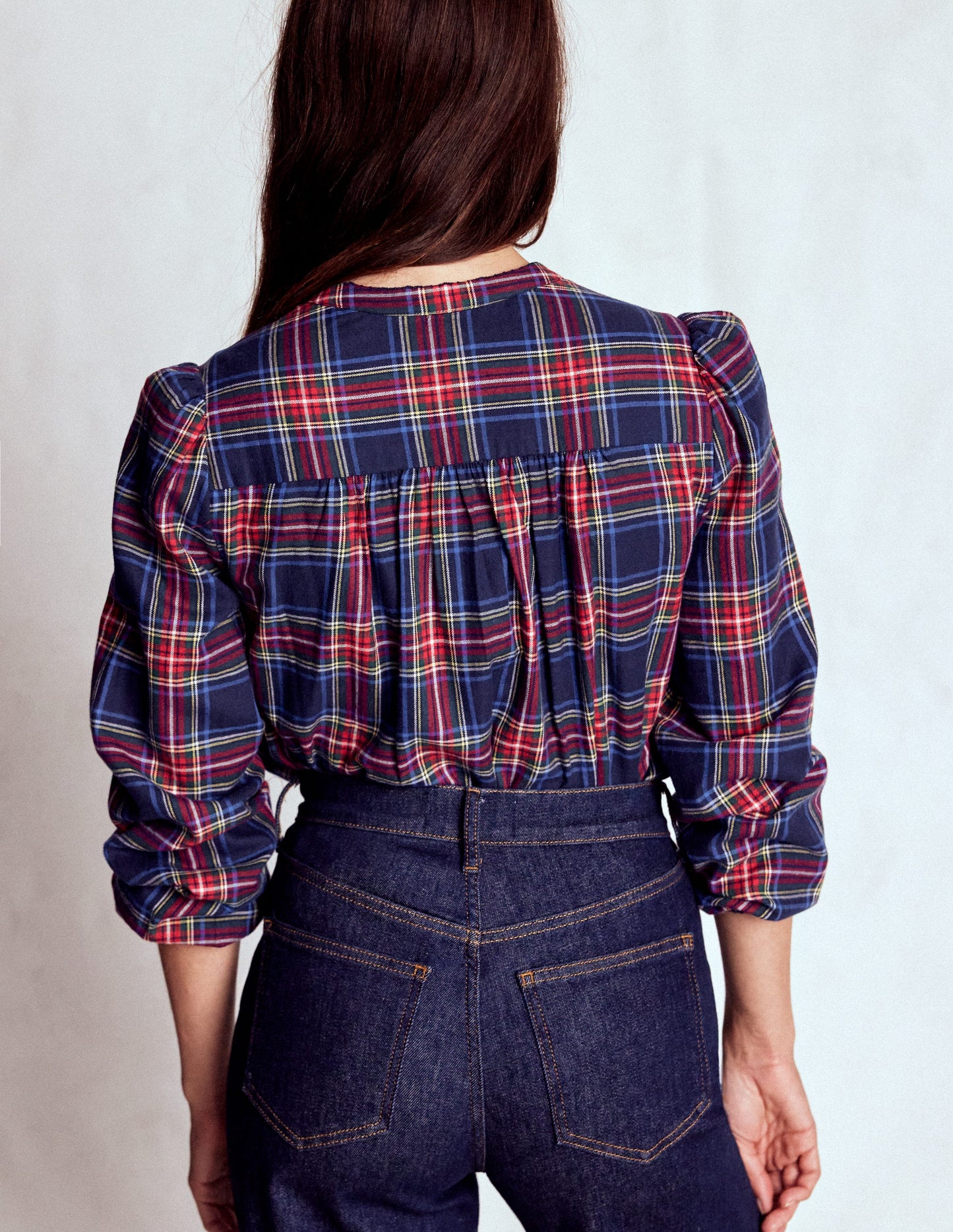 Layla Brushed Cotton Top-Navy and Red Check