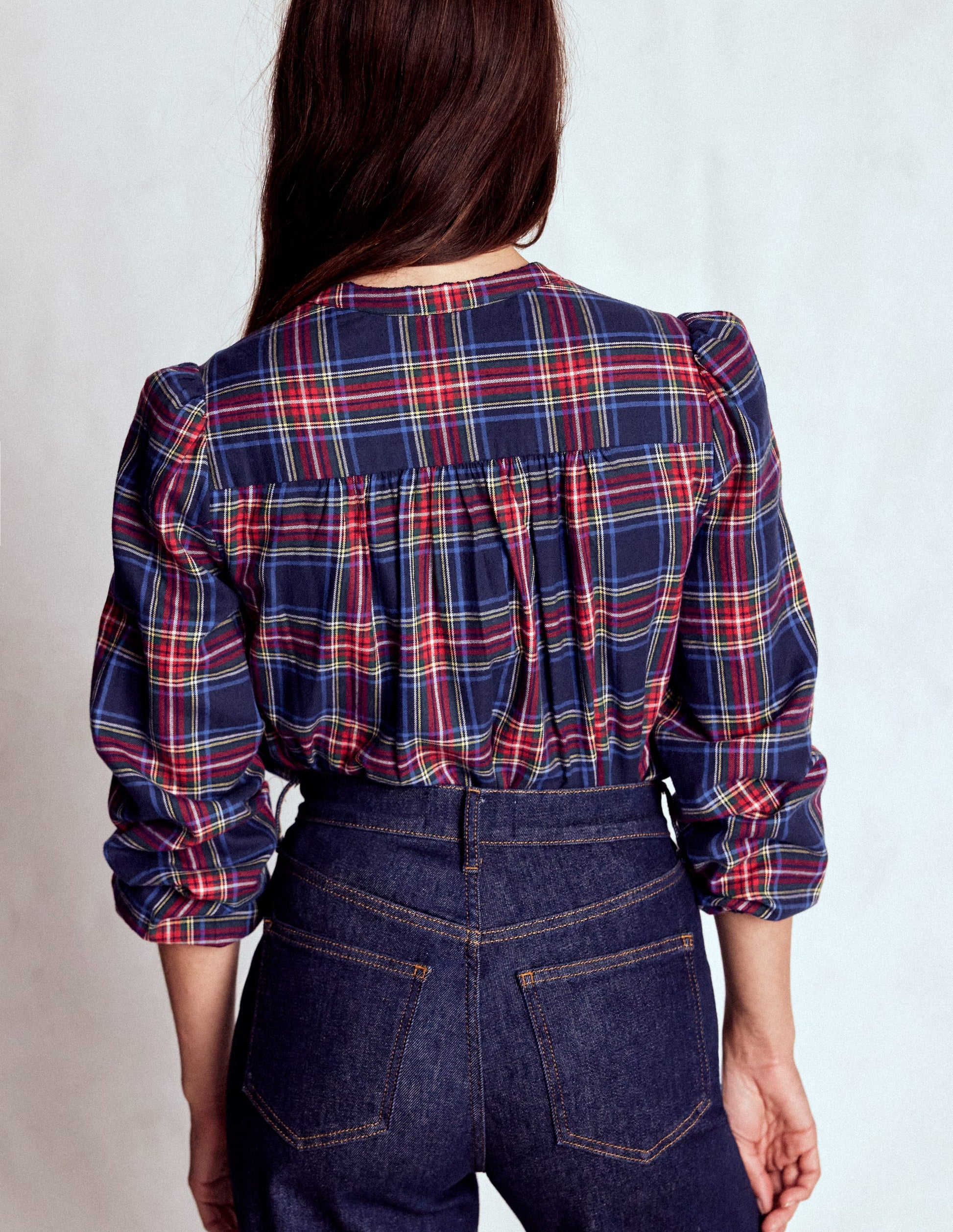 Layla Brushed Cotton Top-Navy and Red Check-3