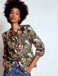 Corrine Cotton Top-Dark Green, Ornate Meadow