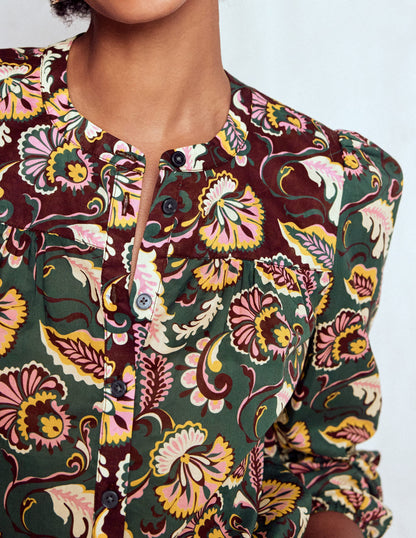 Corrine Cotton Top-Dark Green, Ornate Meadow-2