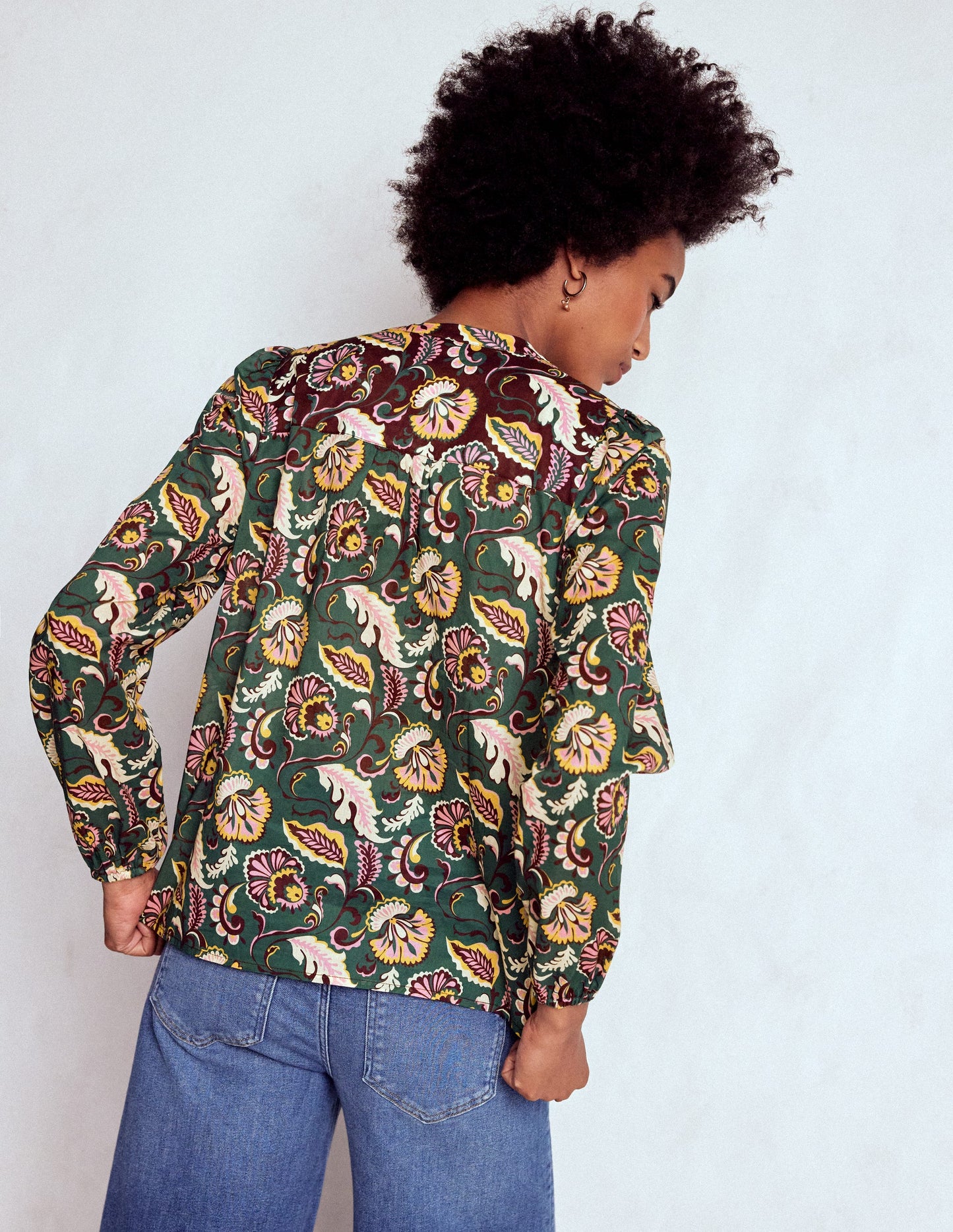 Corrine Cotton Top-Dark Green, Ornate Meadow