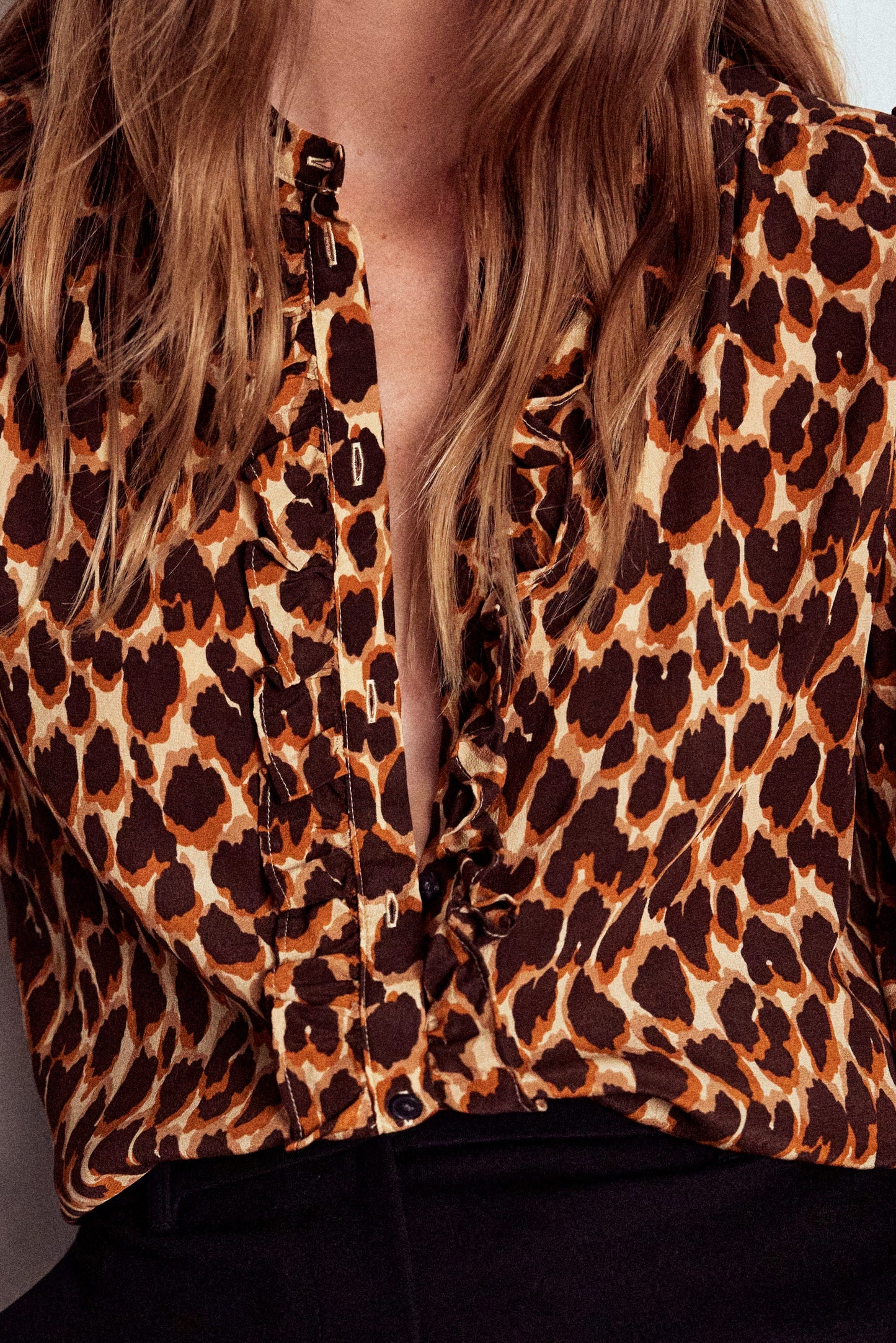 Alice Frill Front Silk Top-Leopard Spots