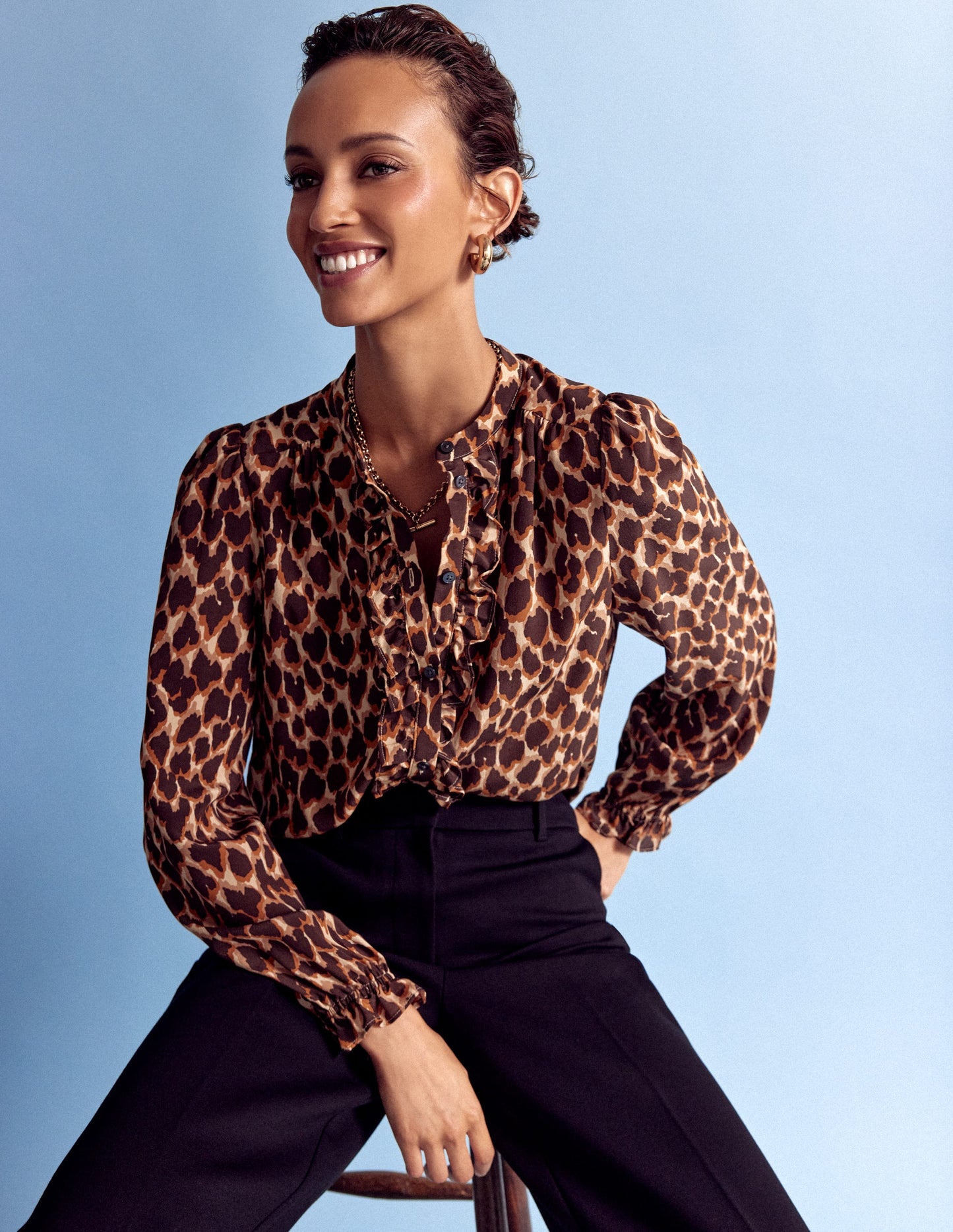 Alice Frill Front Silk Top-Leopard Spots