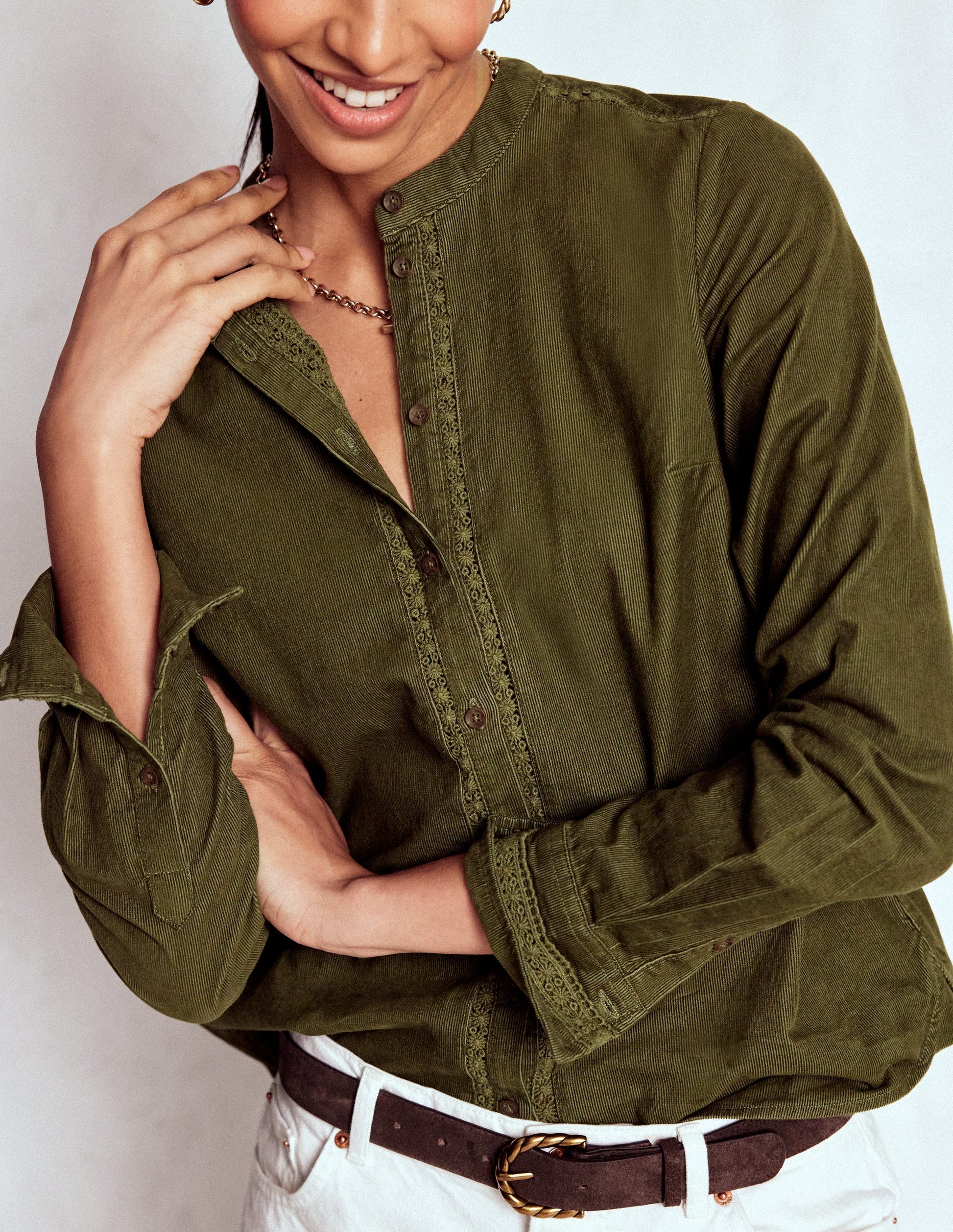 Victoria Cord Shirt-Woodland Green-2