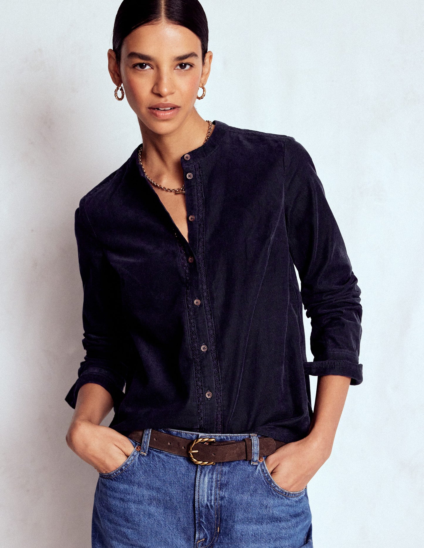 Victoria Cord Shirt-Navy